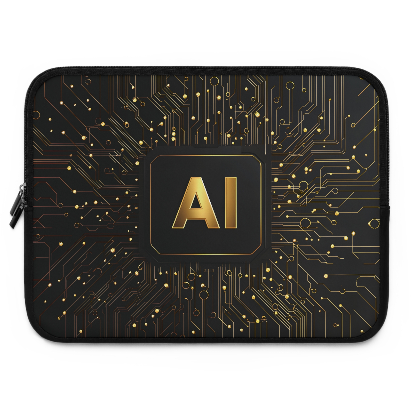 AvalgArt – AI Gold Circuit Laptop Sleeve – 15" & 17" Neoprene Case – Tech Gift