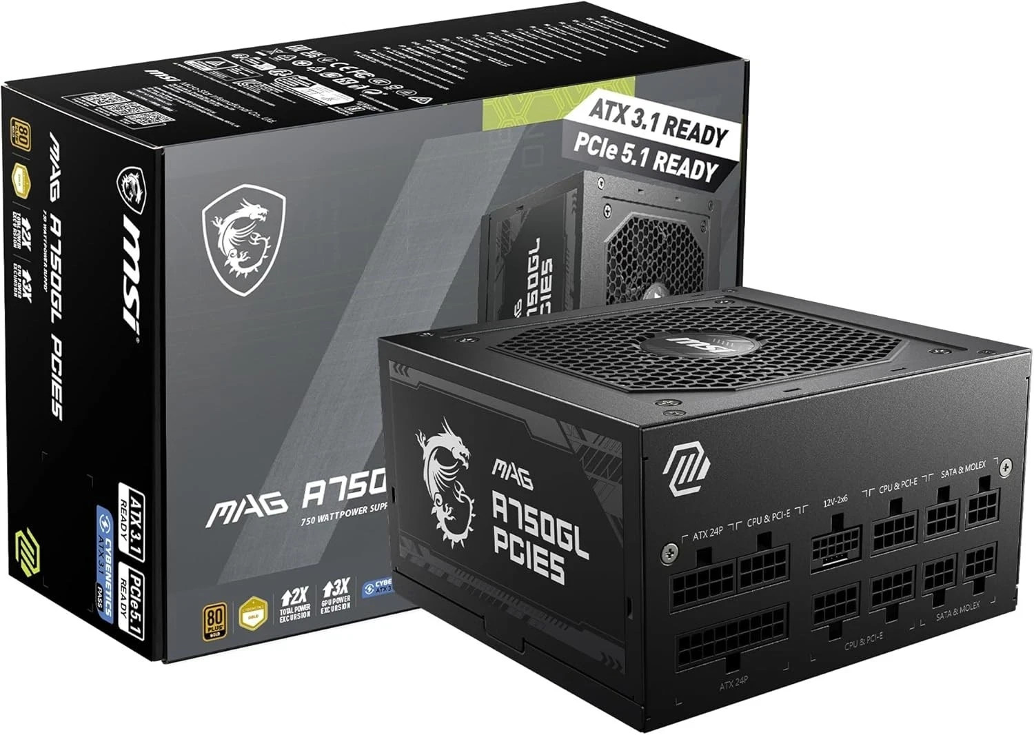 MSI MAG A750GL PCIE5 750W PSU 80+ Gold Fully Modular ATX 3.1 Ready New