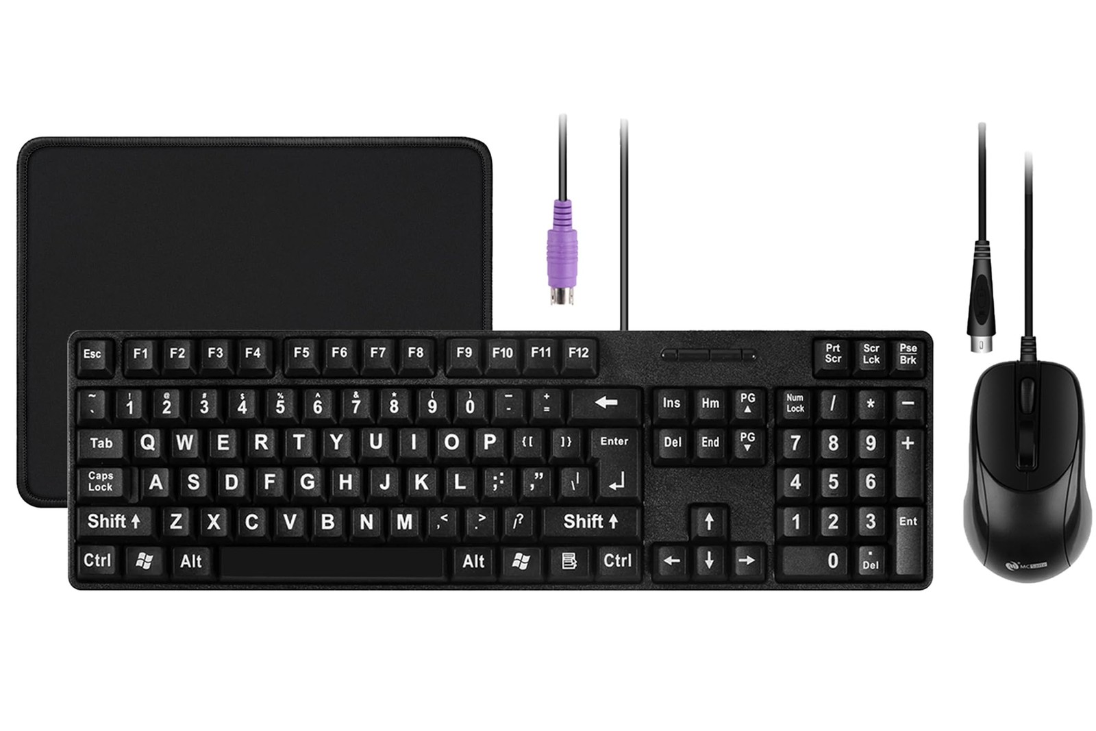 MCSaite Wired PS2 104 Keys Computer Keyboard and Combo - Big Print Letters - ...
