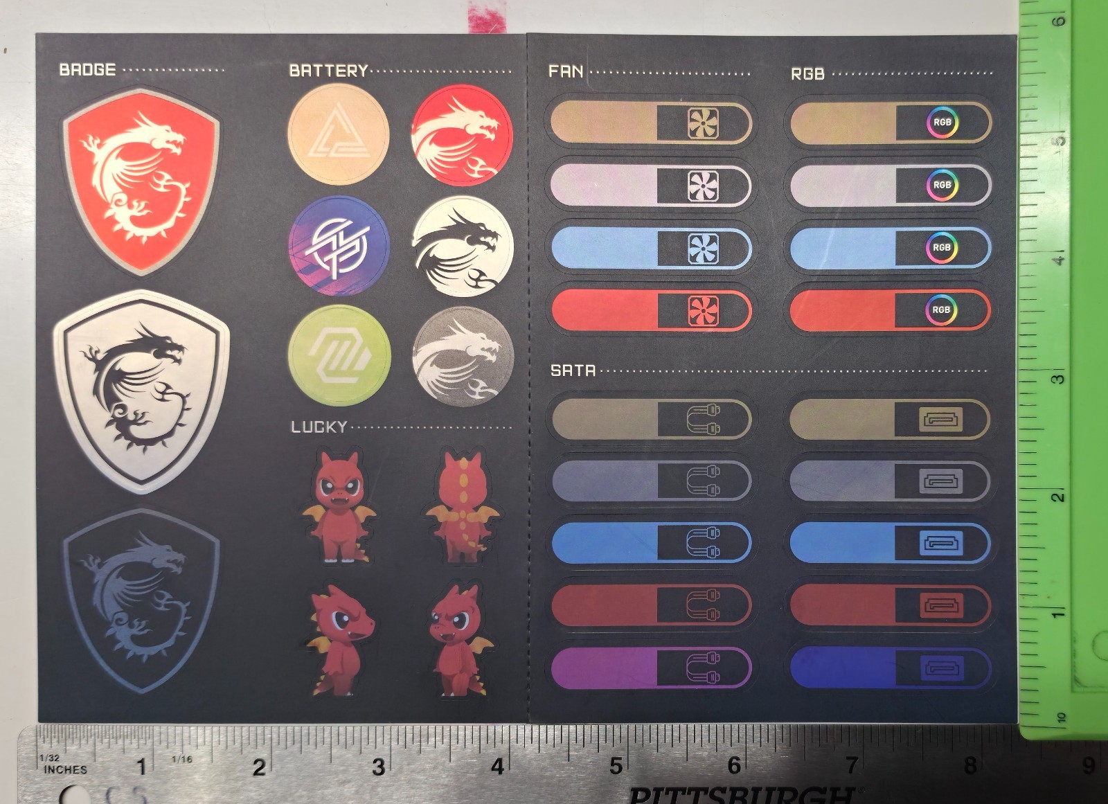 MSI PC Gaming Sticker Sheet Decal Pack - Lucky Dragon SATA RGB Fan Cable Labels