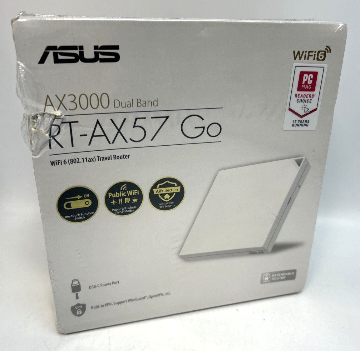 ASUS RT-AX57 Go AX3000 WiFi 6 Dual-Band Travel Router, White *NEW*