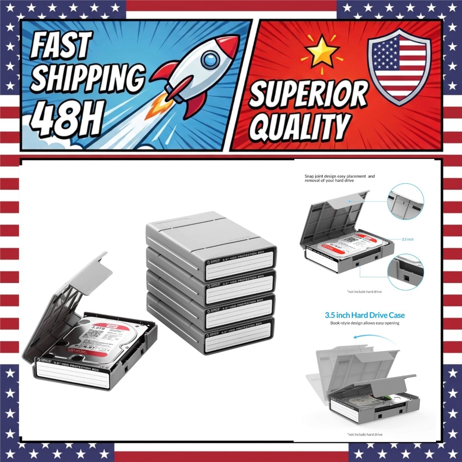 ORICO 3.5" HDD Protective Case 5-Pack, Anti-Static Shockproof Dustproof Hard