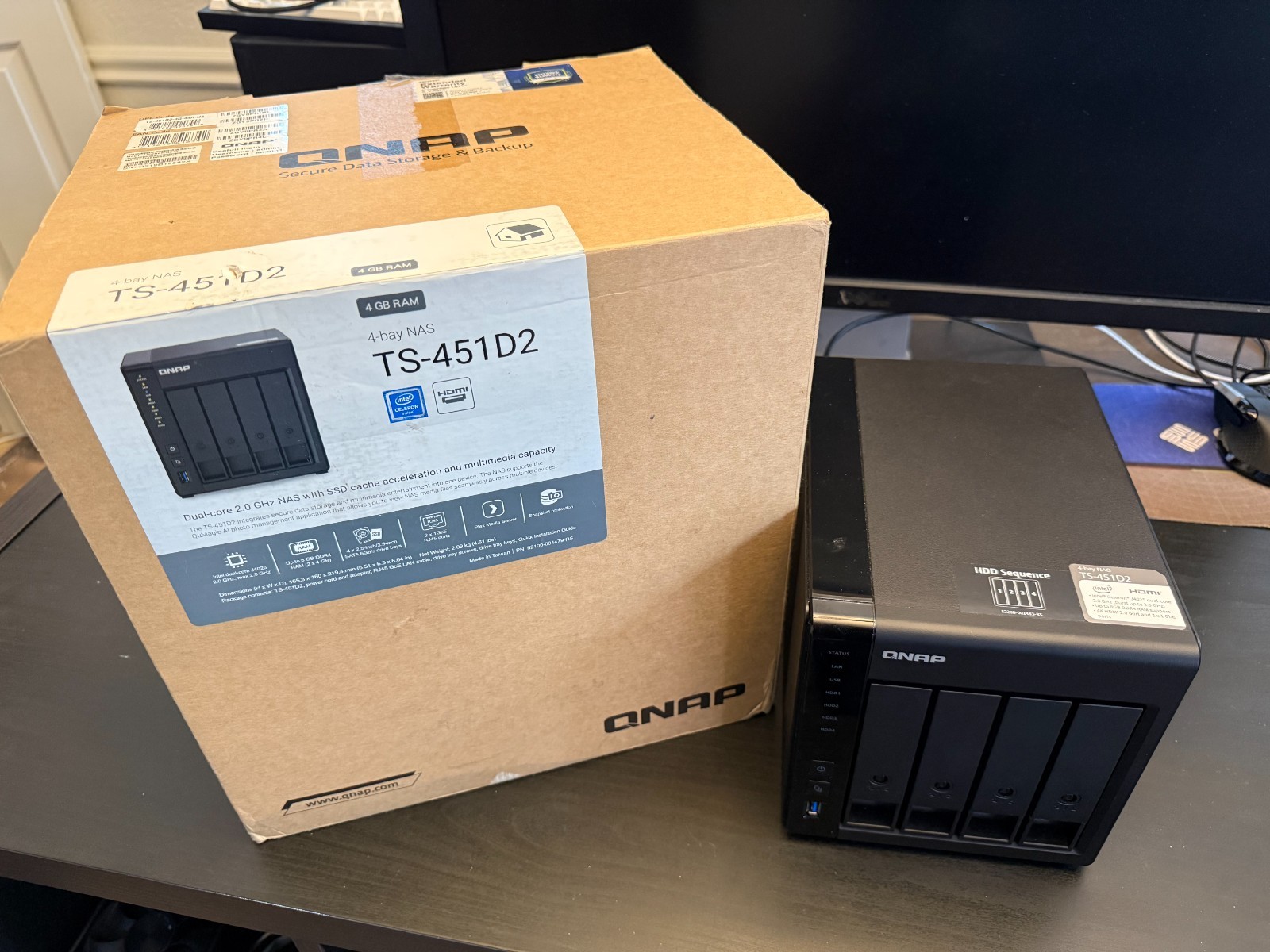 QNAP TS-451D2 4-Bay NAS [Open Box]: 2 X Samsung 4GB RAM & 4 X Seagate 4TB HDDs