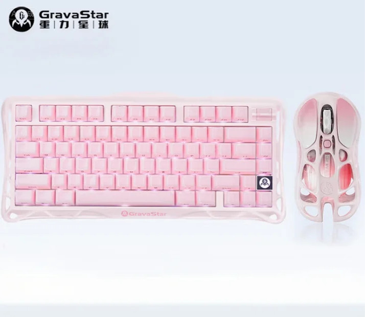 GravaStar Mercury Rose Pink K1 75 Wireless Keyboard+M1 Wireless Mouse gitf