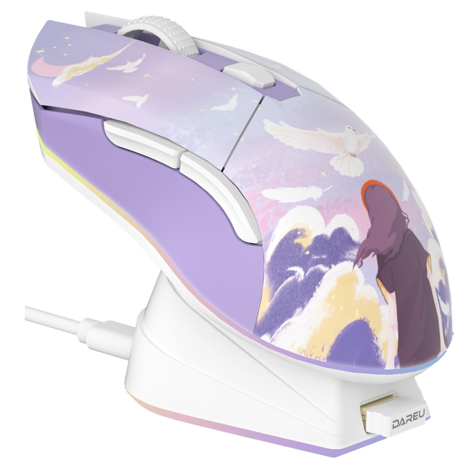 Wireless Gaming Mouse with Charging Dock Rechargeable RGB,12K DPI,7 Programmable