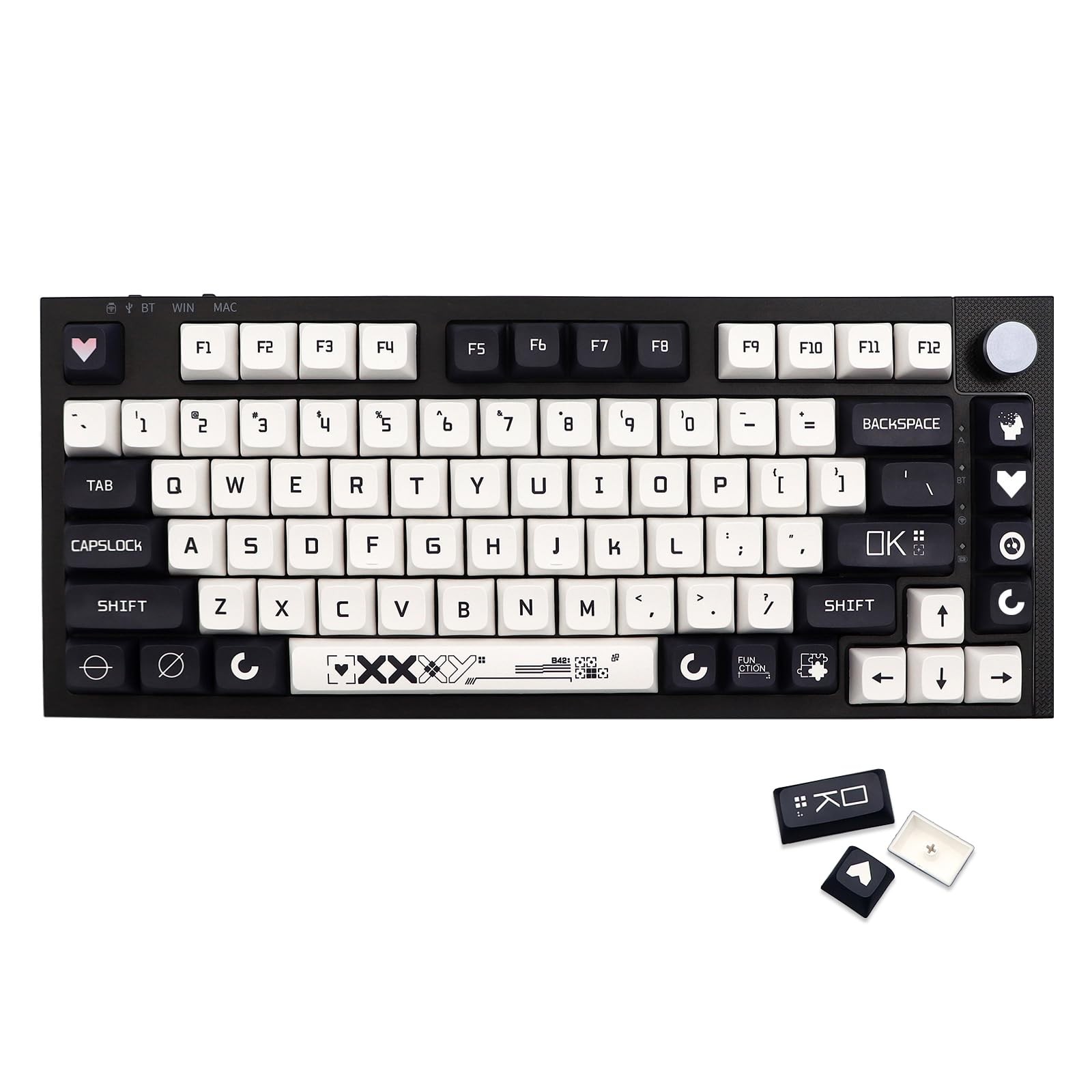 JSJT Key Caps XDA Profile Black and White Keycaps 128 Keys Pattern Set Theme