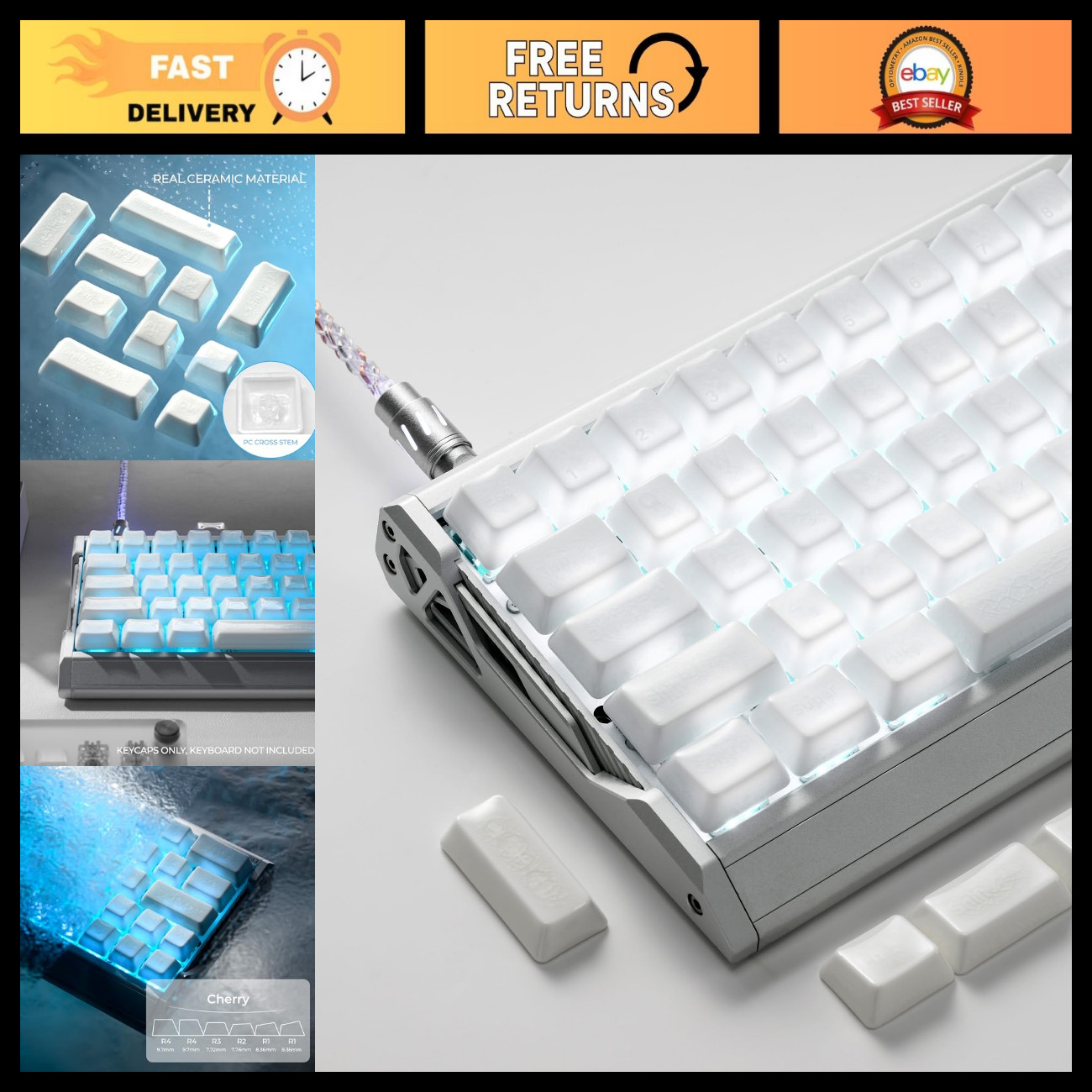 120 Keys Ceramic Keycap Set for MX Switches - Cherry Profile, Full Keycaps for 6