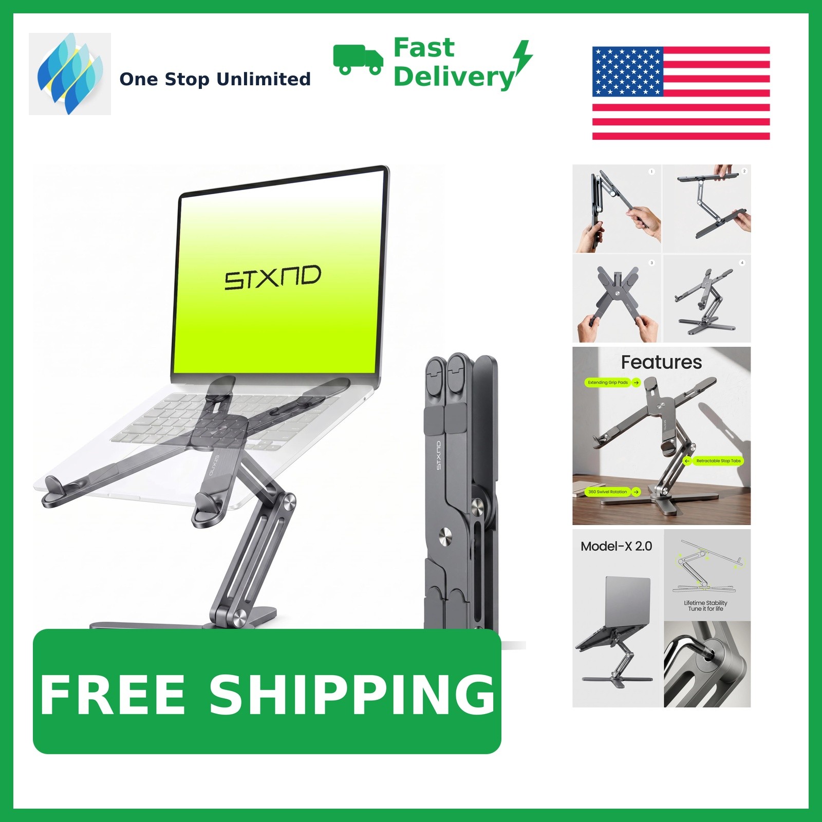 STXND Royal Gray Model-X 2.0 Adjustable Laptop Stand