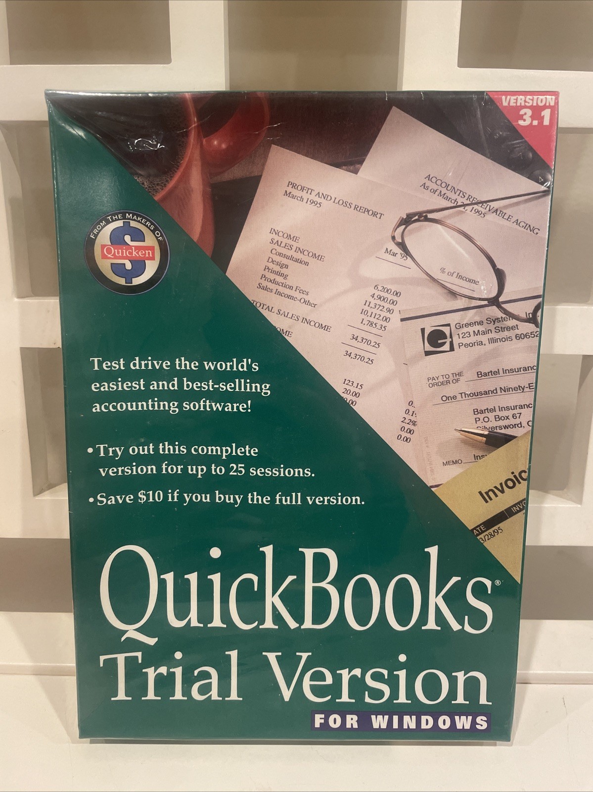 Sealed New Vintage Microsoft Windows  QuickBooks Version 3.1 Trial Version