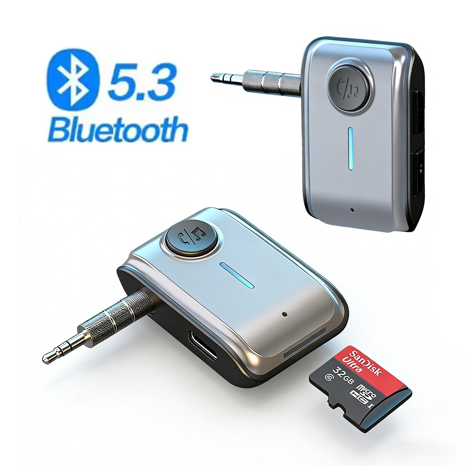 2x Bluetooth 5.3 Receiver w/TF Card Play 3.5mm AUX Adapter for Car & Home Stereo