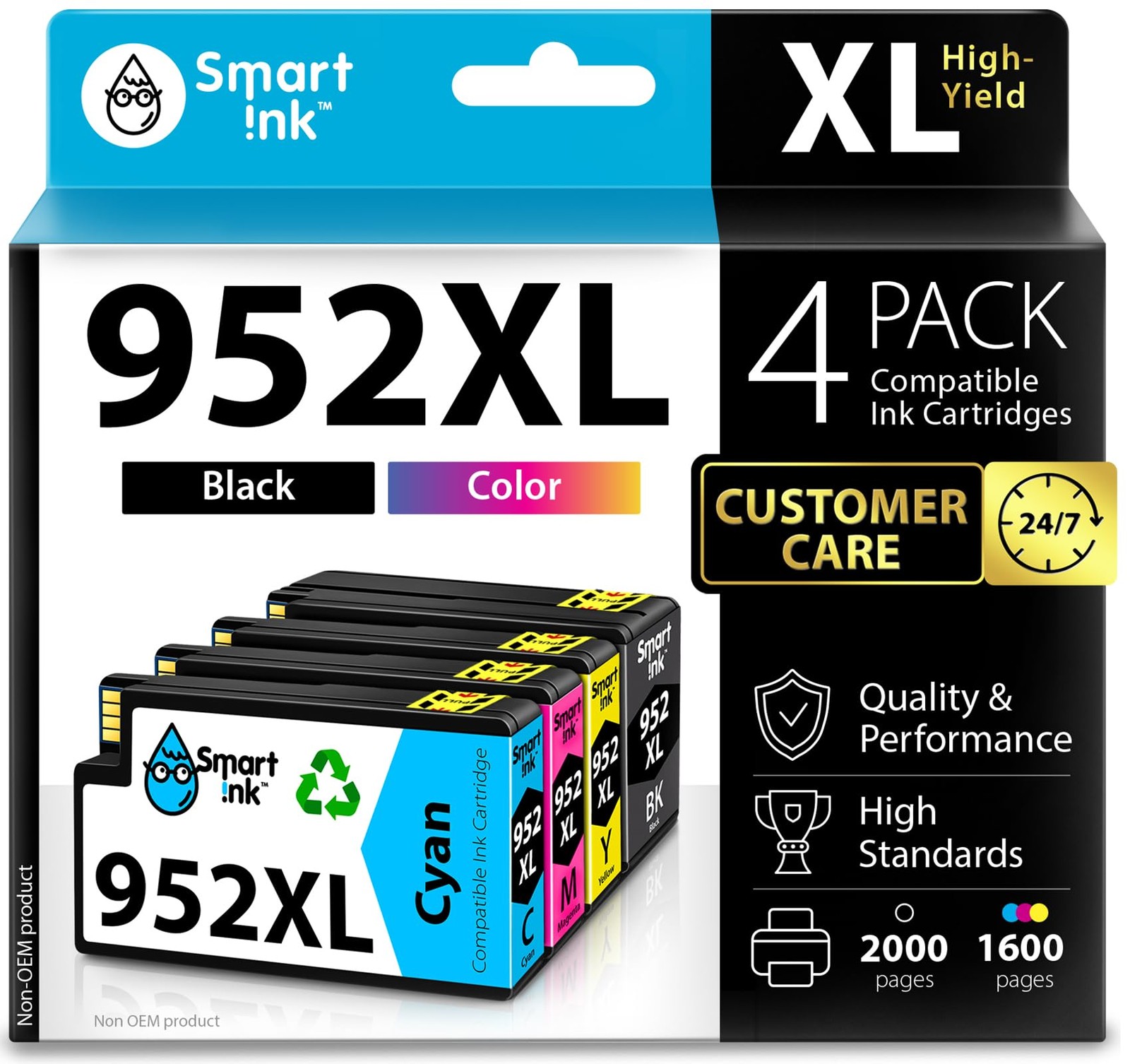 Smart Ink 952XL Ink Cartridge 4-Pack for HP OfficeJet Pro 8710 7740 8720