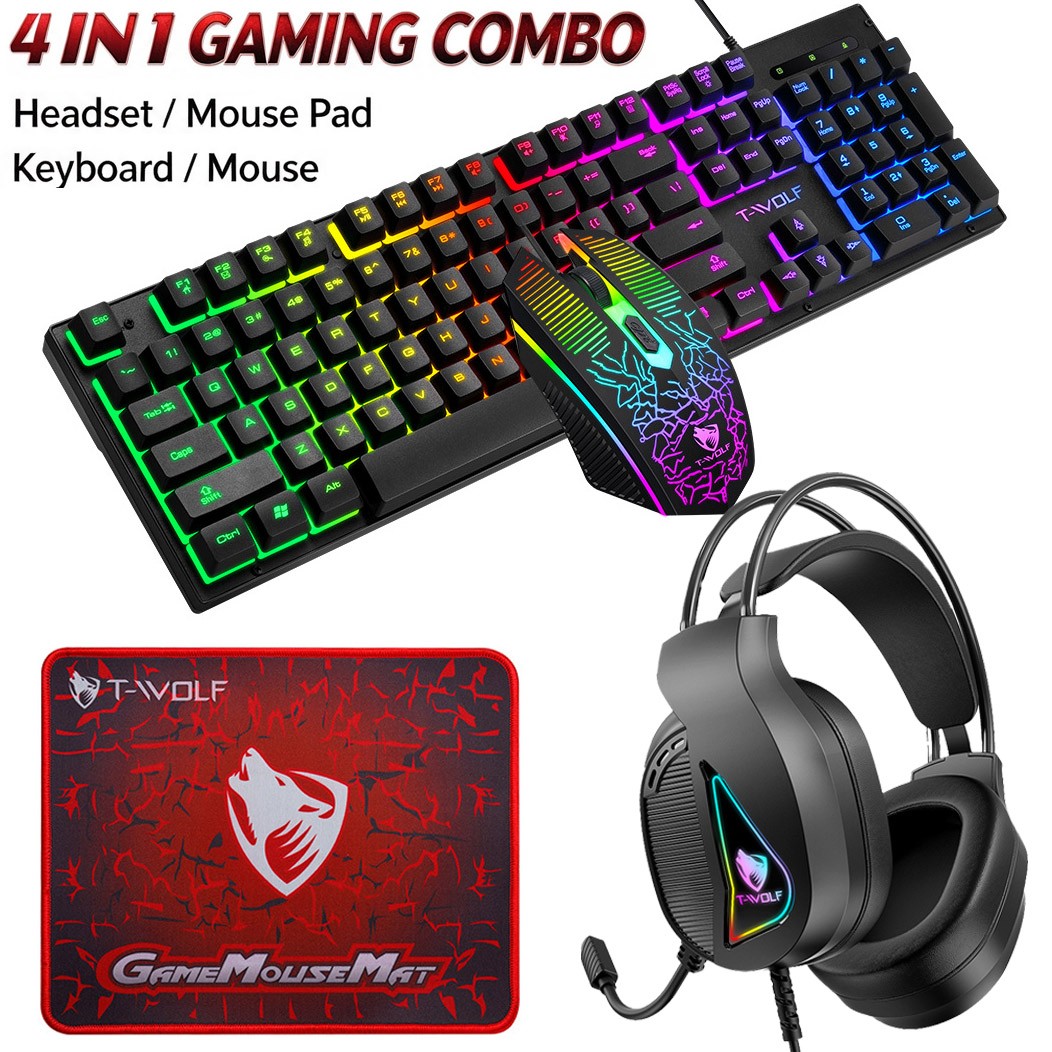 4in1 Gaming keyboard + Mouse + Headset + Mousepad RGB LED Colors Light PC X box