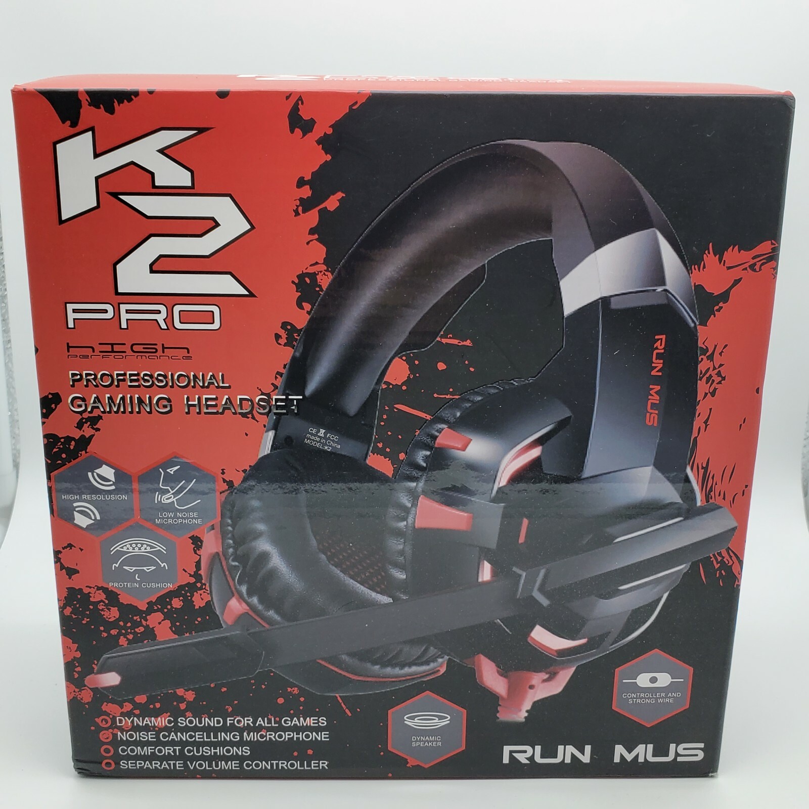 RUNMUS K2 Pro Gaming Headset - Black/Red Professional Gaming Headphones