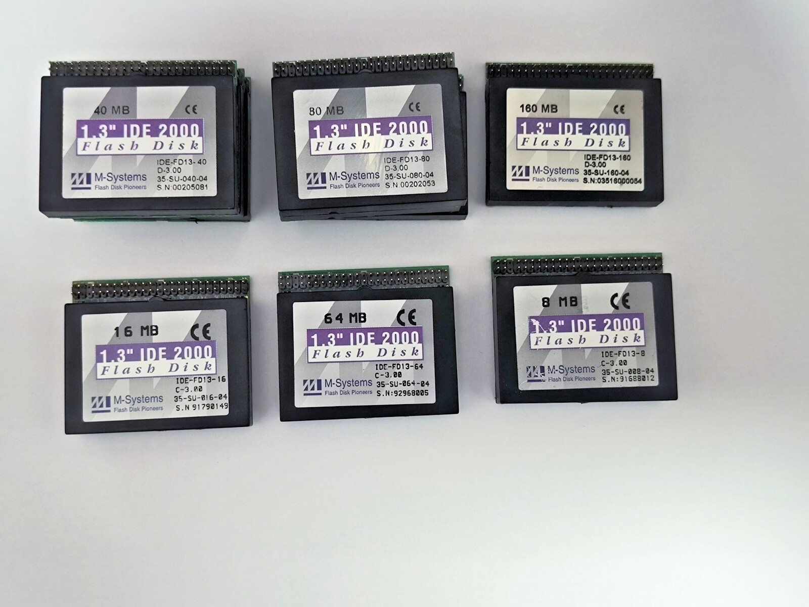 10 Pcs TOTAL M-Systems 1.3" ide flash disk (8MB,16MB,40MB,64MB,80MB,160MB)
