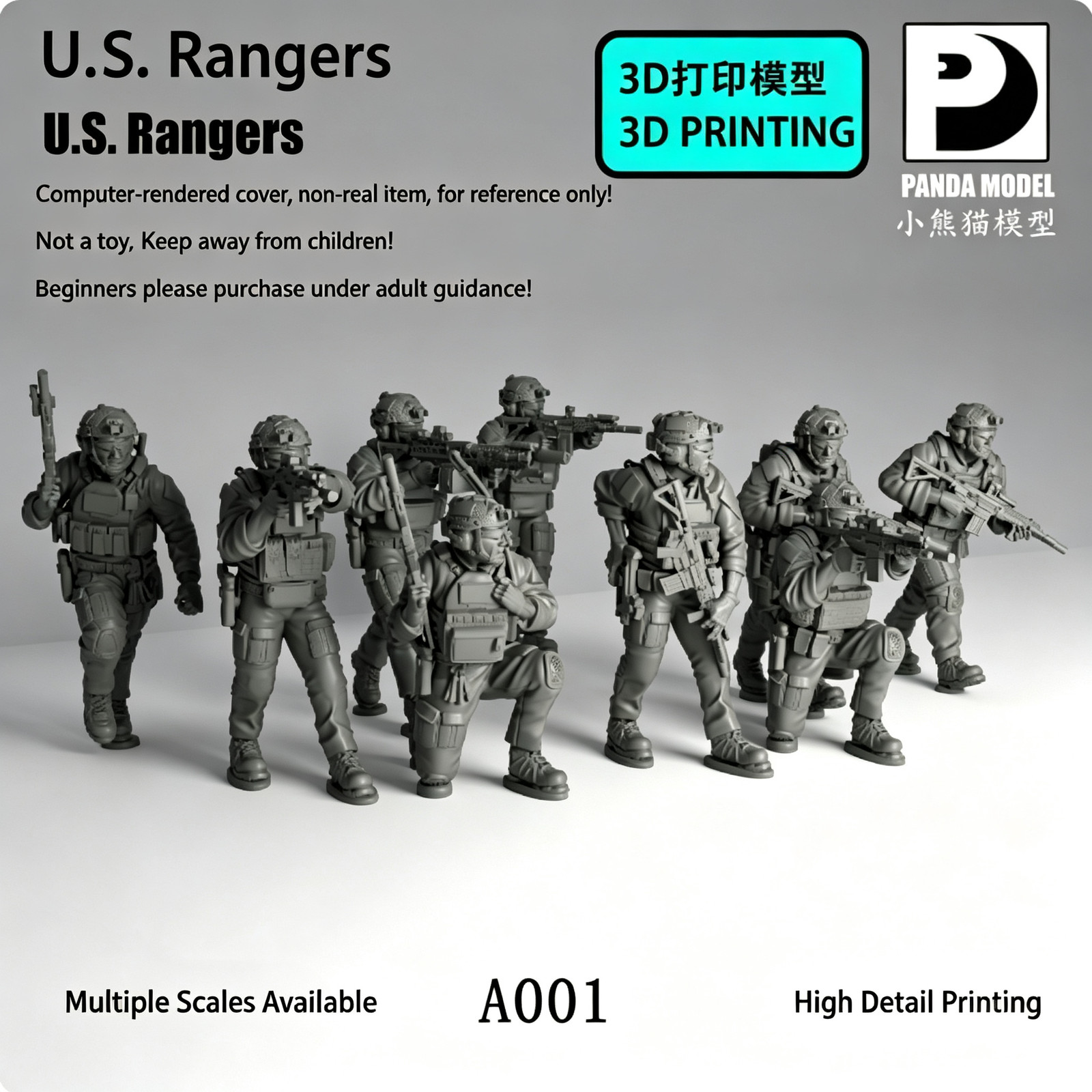 1/72 Scale US Army Rangers Soldier Unpainted Figure Model 3D Printed A001