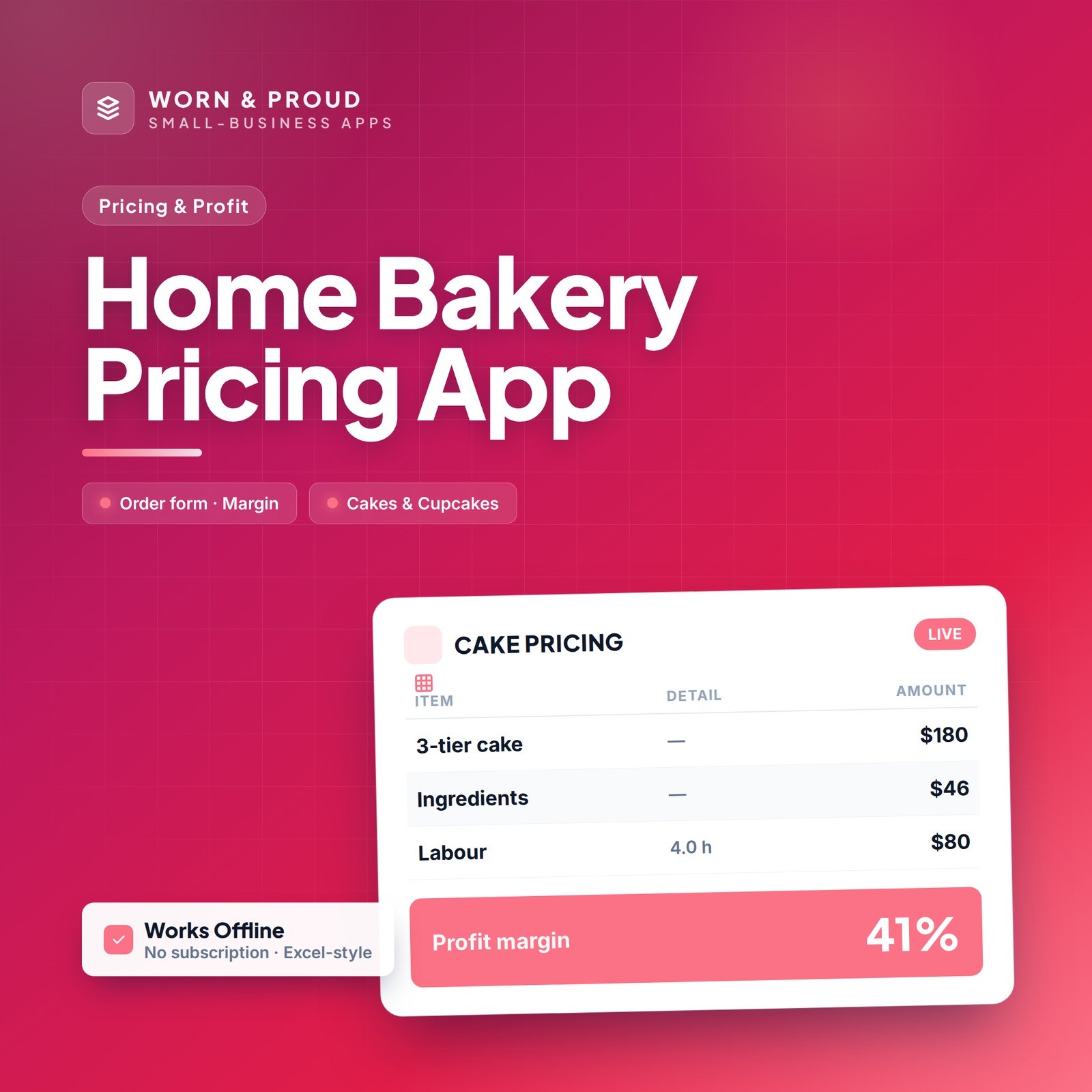 Home Bakery Cake Pricing Software Profit Calculator Order Form Baker App