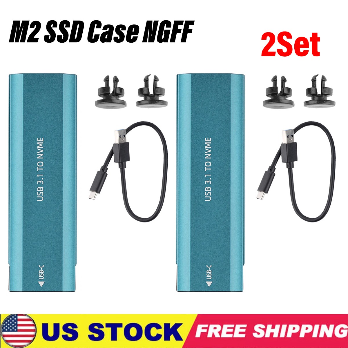 M2 SSD Case NGFF Enclosure M.2 to USB Type C 3.2 SATA Hard Drive Adapter 2Set