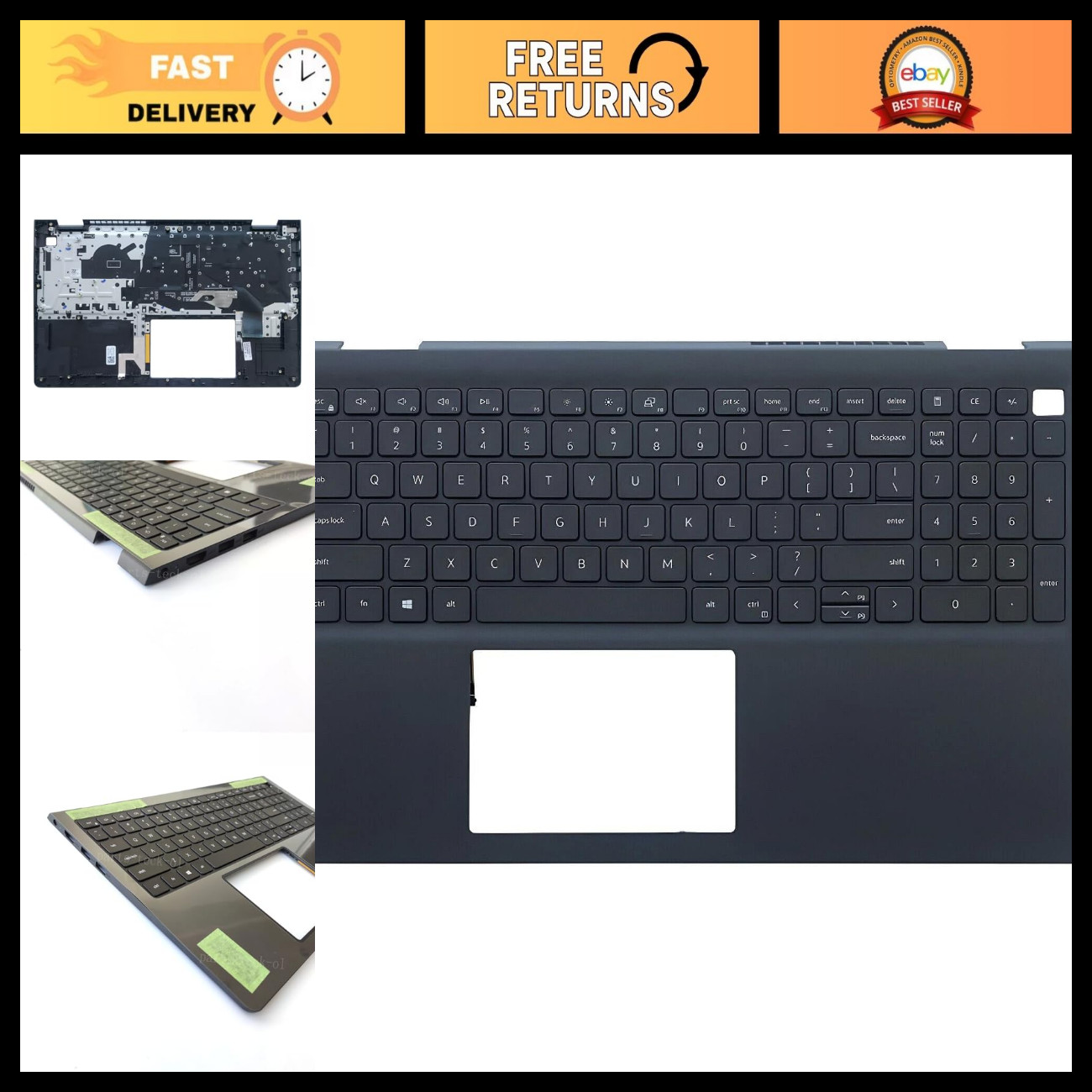 Replacement Laptop Upper Case Palmrest & Backlit/Non-Backlit Keyboard for Inspir