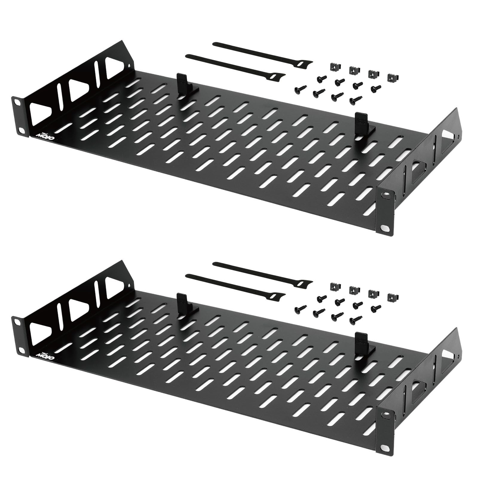2 PCS 1U 19 Inch Rack Shelf 8 Inch Depth Vented Mount 55lbs Capacity No Lip
