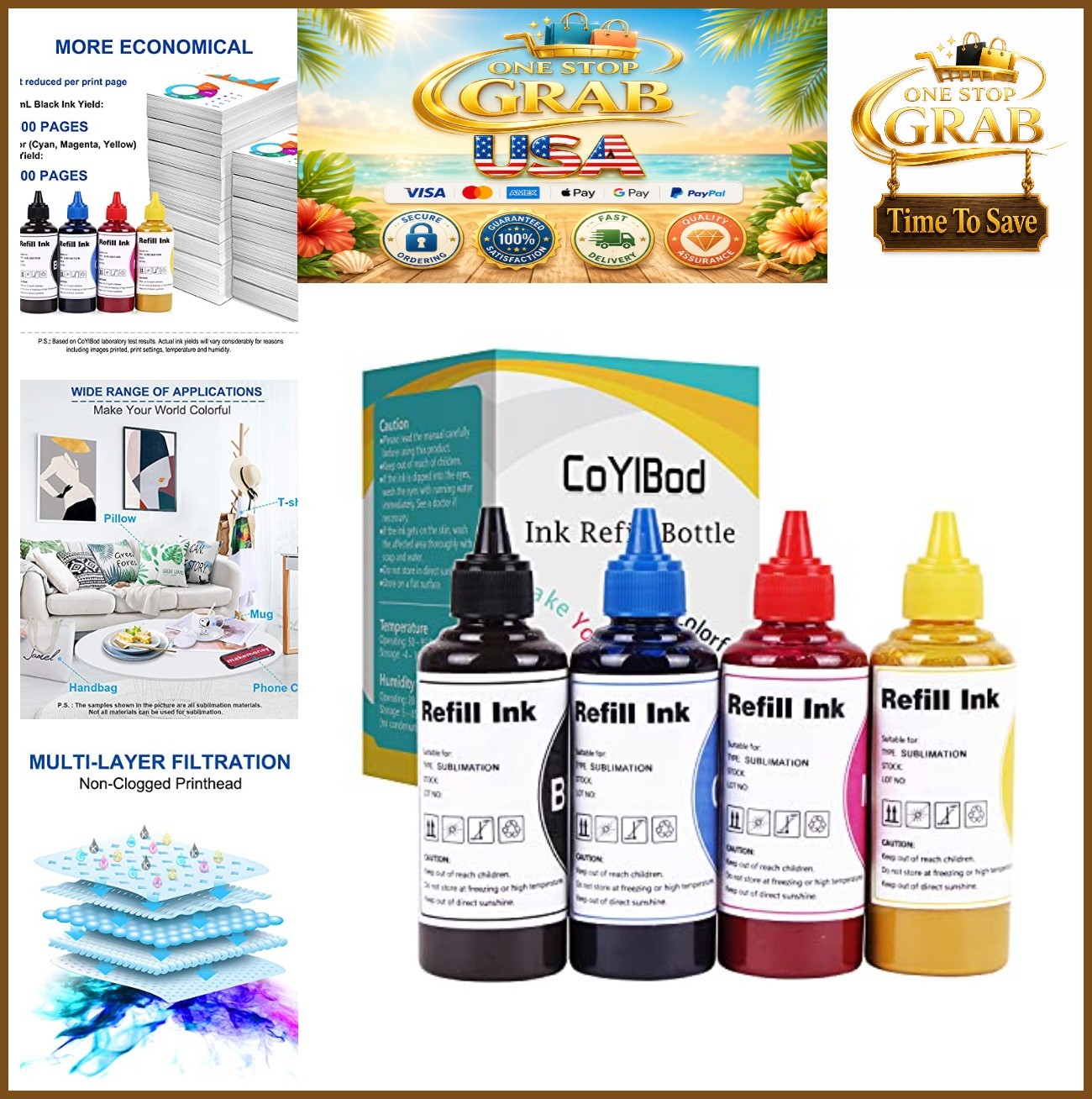 Sublimation Ink Refill Kit 4 Color Heat Transfer for EcoTank ET-2800 WF-7710 C88