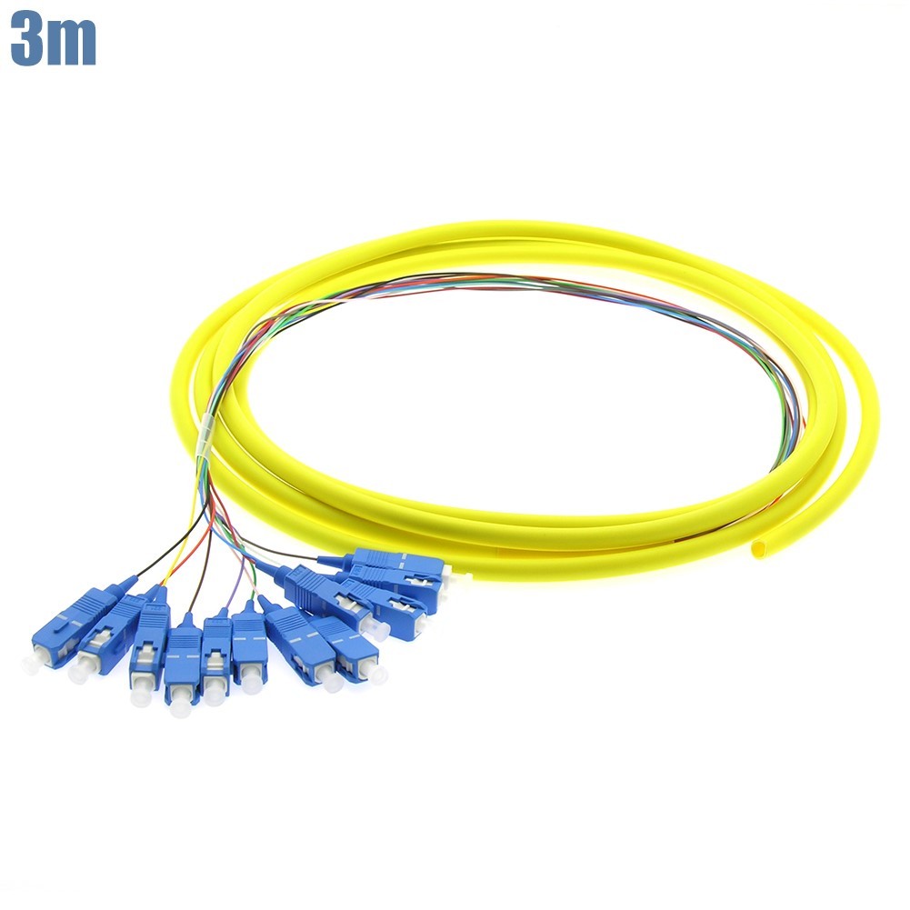 3M 12 Cores SC UPC Fiber Optic Single Mode Optical Pigtail Cable Yellow