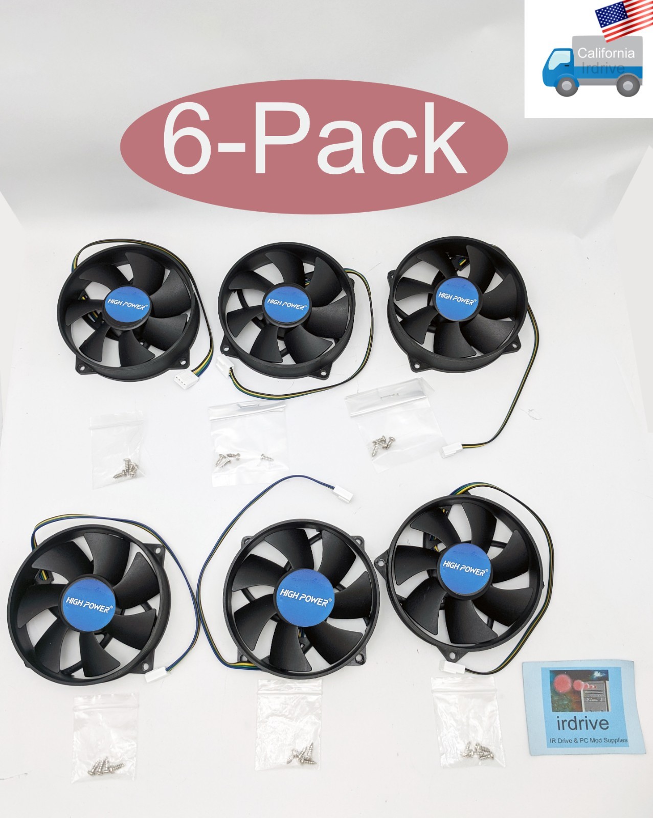 6-pack: HIGH POWER® Replacement 3/4pin PWM CPU Cooler Fan,95x25mm - 80mm Frame