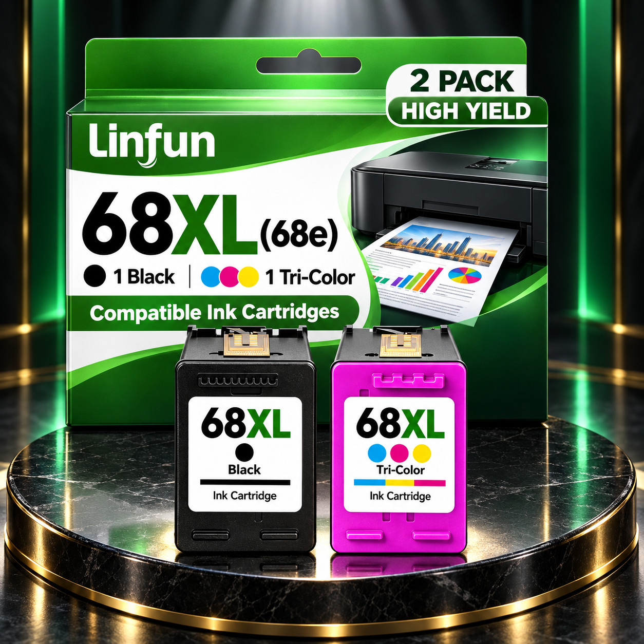 68XL High Yield Ink Cartridges Combo Compatible with HP Envy 6555e 6155e 6130e