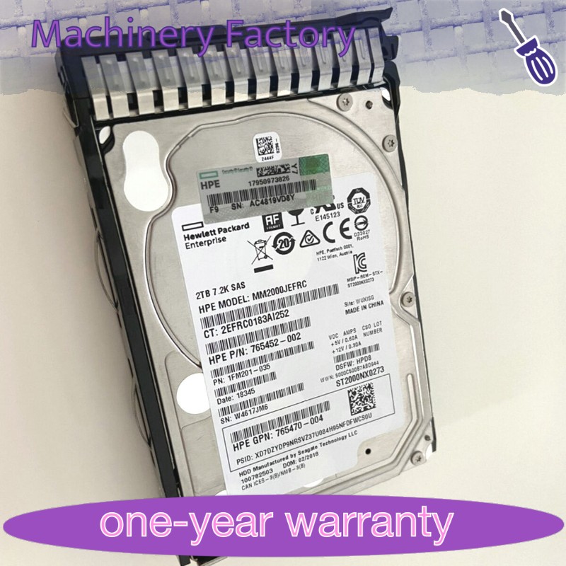 HP 765466-B21 12G 2TB SAS 7.2K RPM 2.5" 512E HDD 765873-001 765452-002