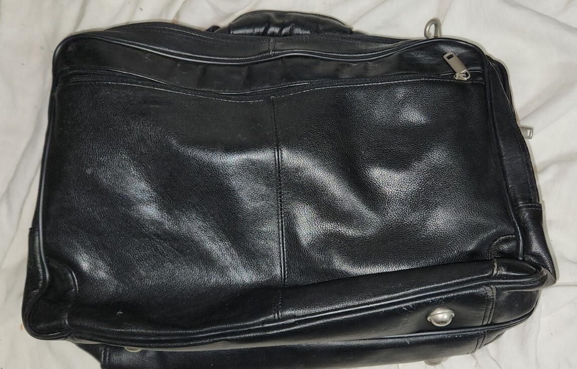 Black Leather Softside Briefcase Laptop Tote Attache Travel Carry On Luggage
