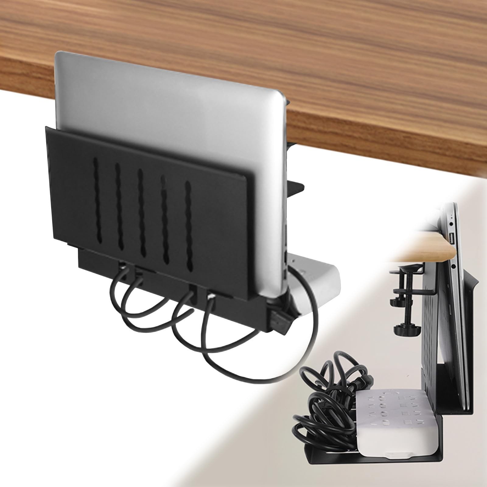 Desk Side Storage, Under Desk Laptop Mount with Cable Tray