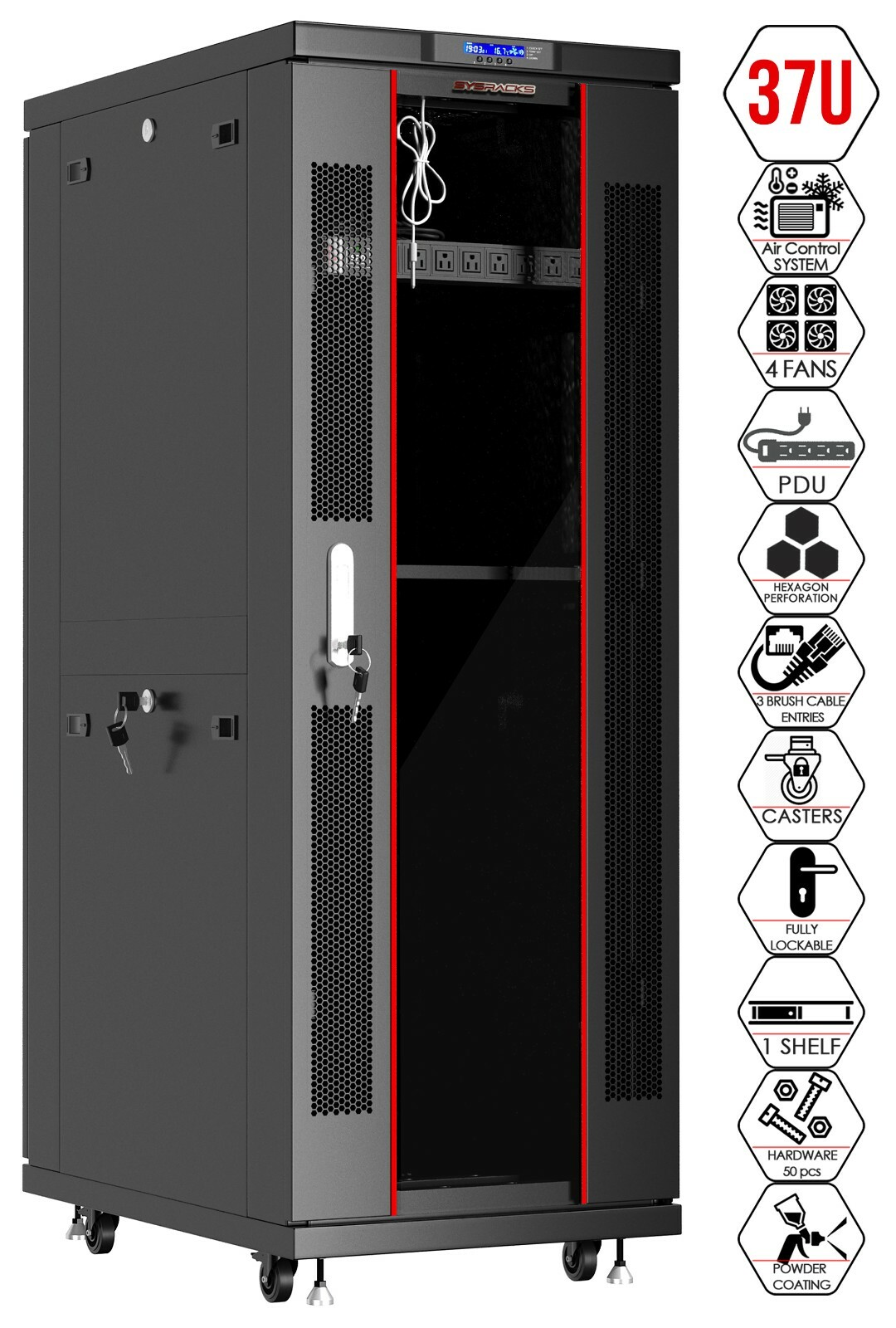 37U Server Rack IT Cabinet Data Network Rack Enclosure - 32-Inch Deep Rack Stand