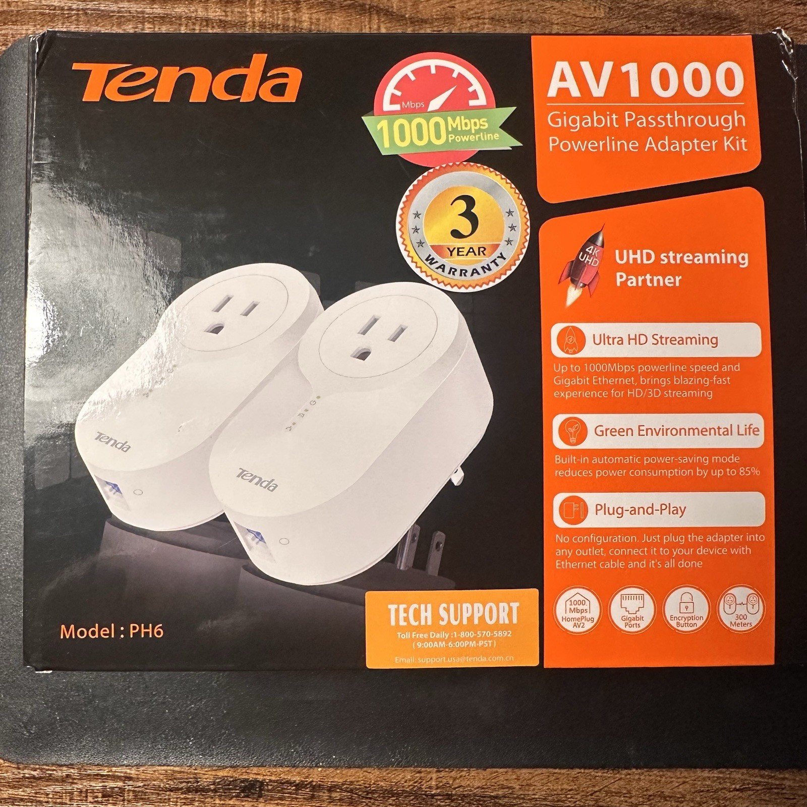 Tenda PH6 1000Mbps AV1000 Adapter Kit Ethernet Home Plugs New 