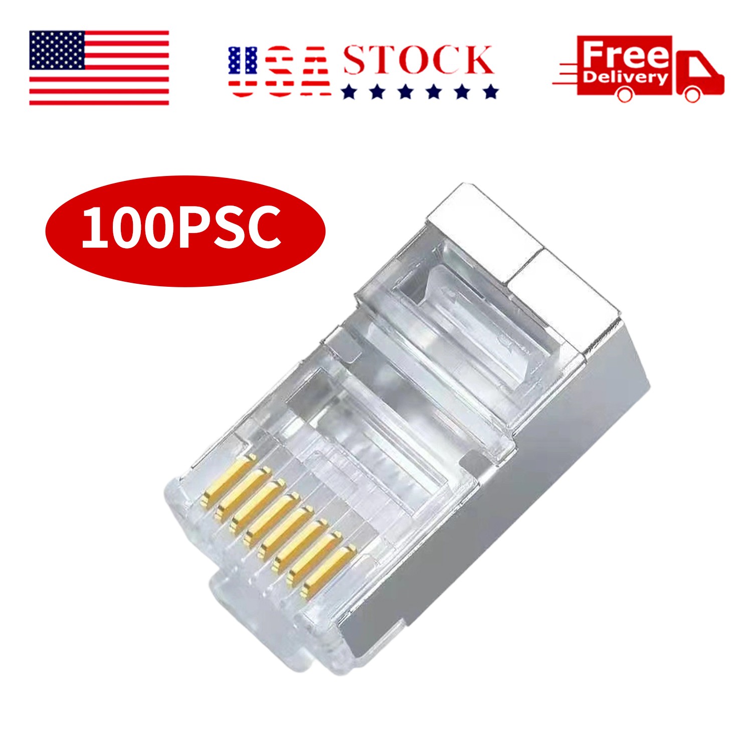100pcs CAT6 / CAT6E Shielded RJ45 Modular Plug Crystal Head Cable Connector 8P8C