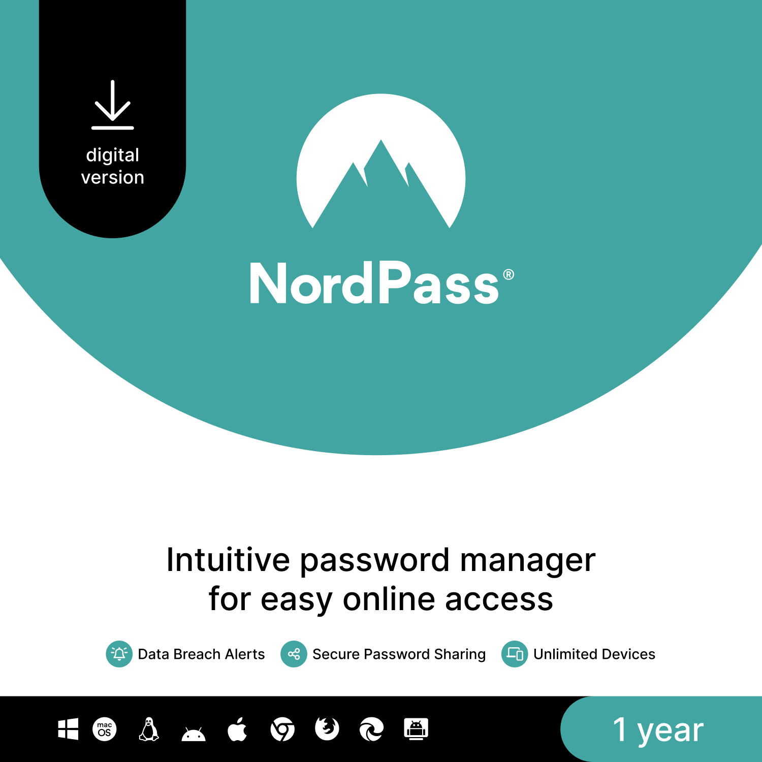 NordPass Premium, Unlimited Devices, 1-Year,  Password Manager, Digital Code