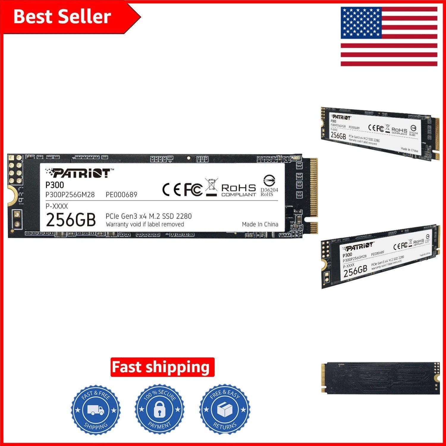 Enhanced Performance - 256GB Patriot P300 NVMe SSD with 1700MB/s Read Speed