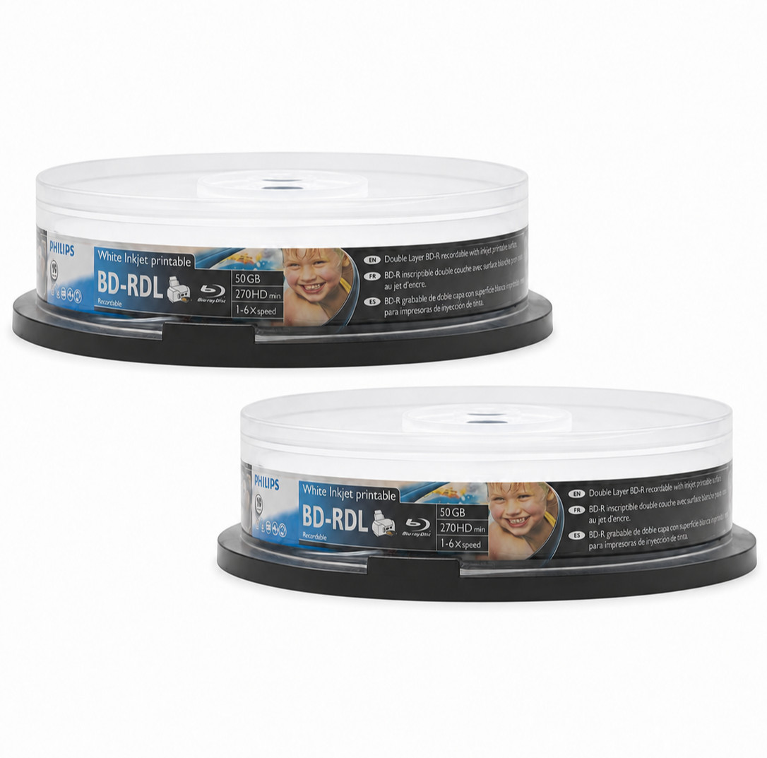 PHILIPS BD-R DL 50GB 6X White Inkjet Printable Dual Layer Blu-ray Disc 20 Pack