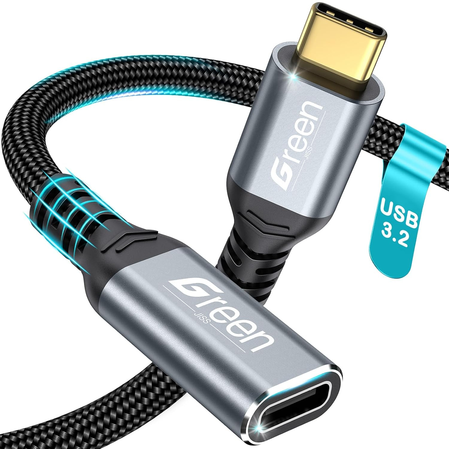 Short USB C Extension Cable 0.5FT, Full-Function Type C Male to Female Extender