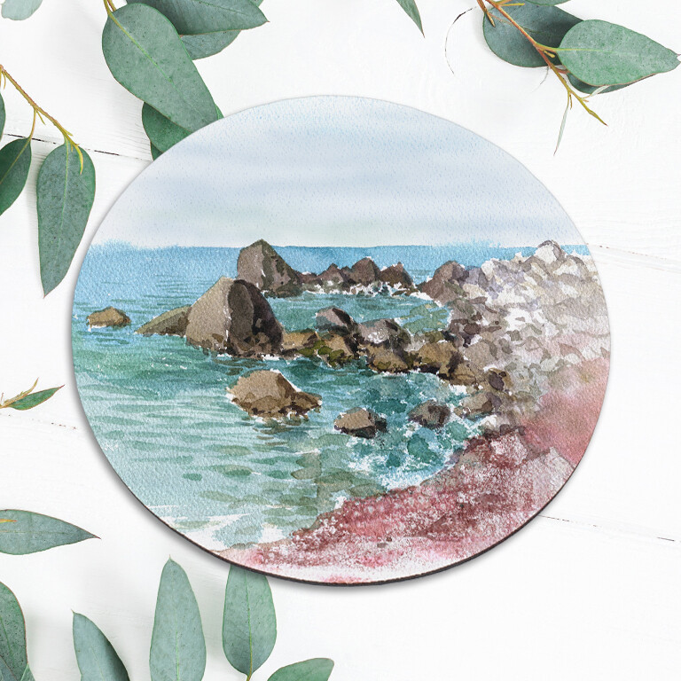 Watercolor Cliff Rocks Ocean Art Mouse Pad Mat Office Desk Table Accessory Gift