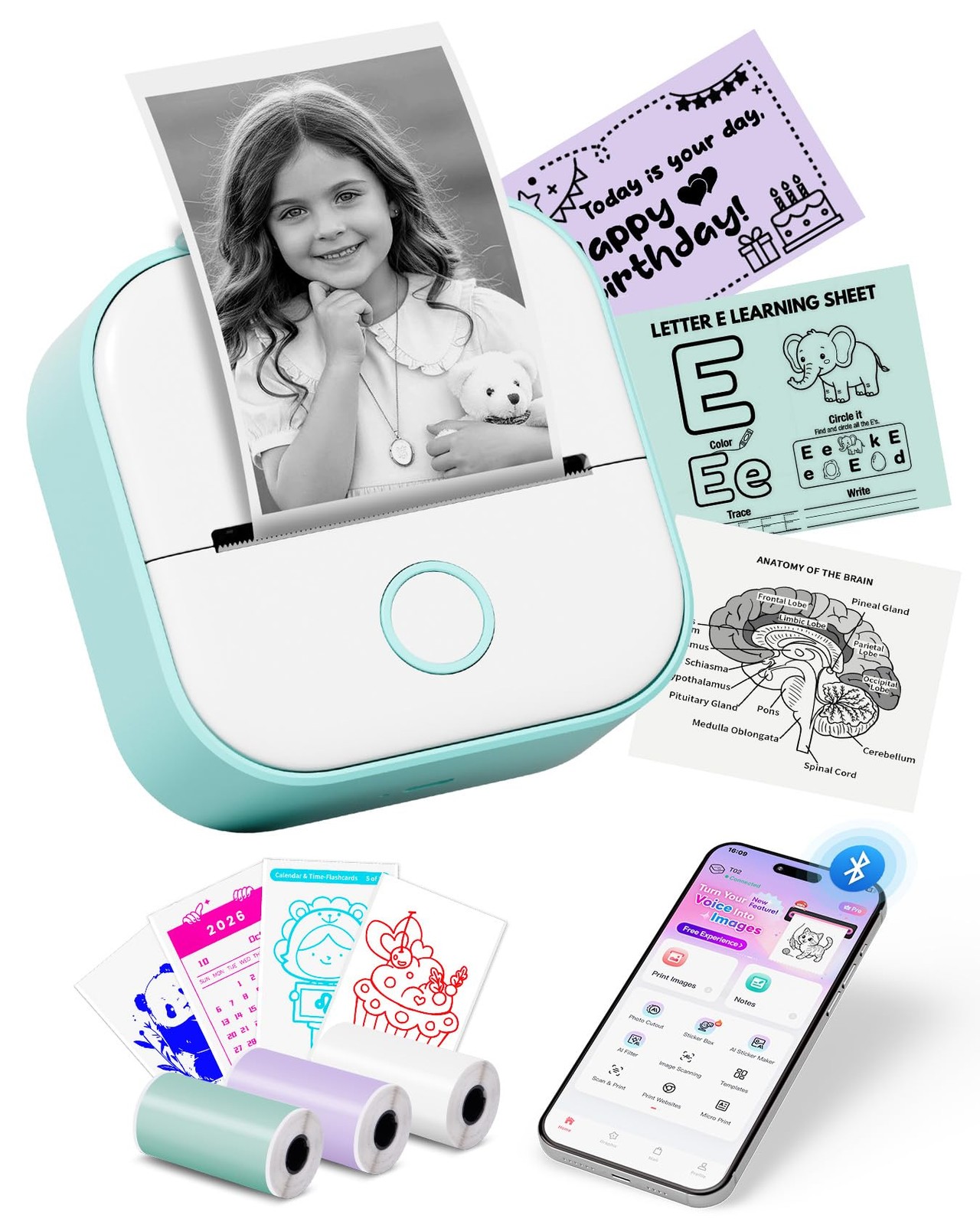 Memoking Mini Sticker Printer - T02 Mini Thermal Printer AI Sticker Maker