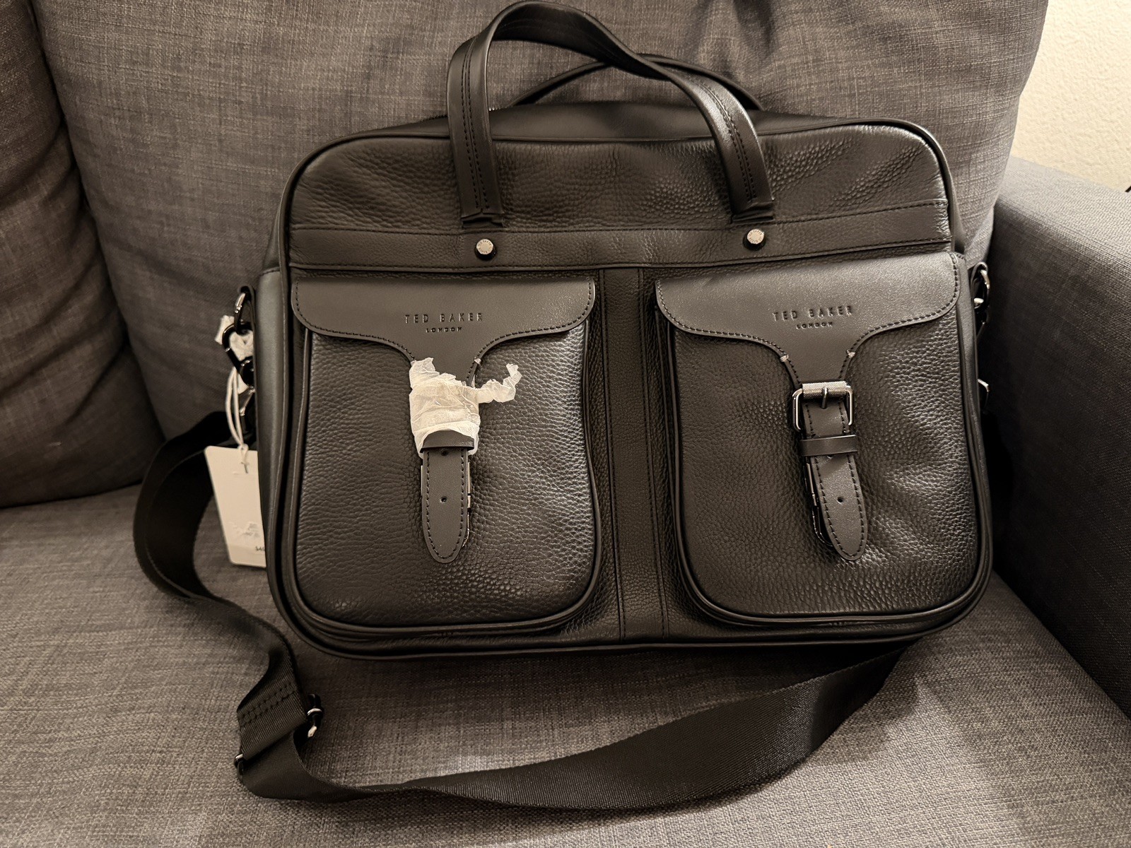 TED BAKER LONDON Forsee Leather Briefcase Laptop Bag Black NWT