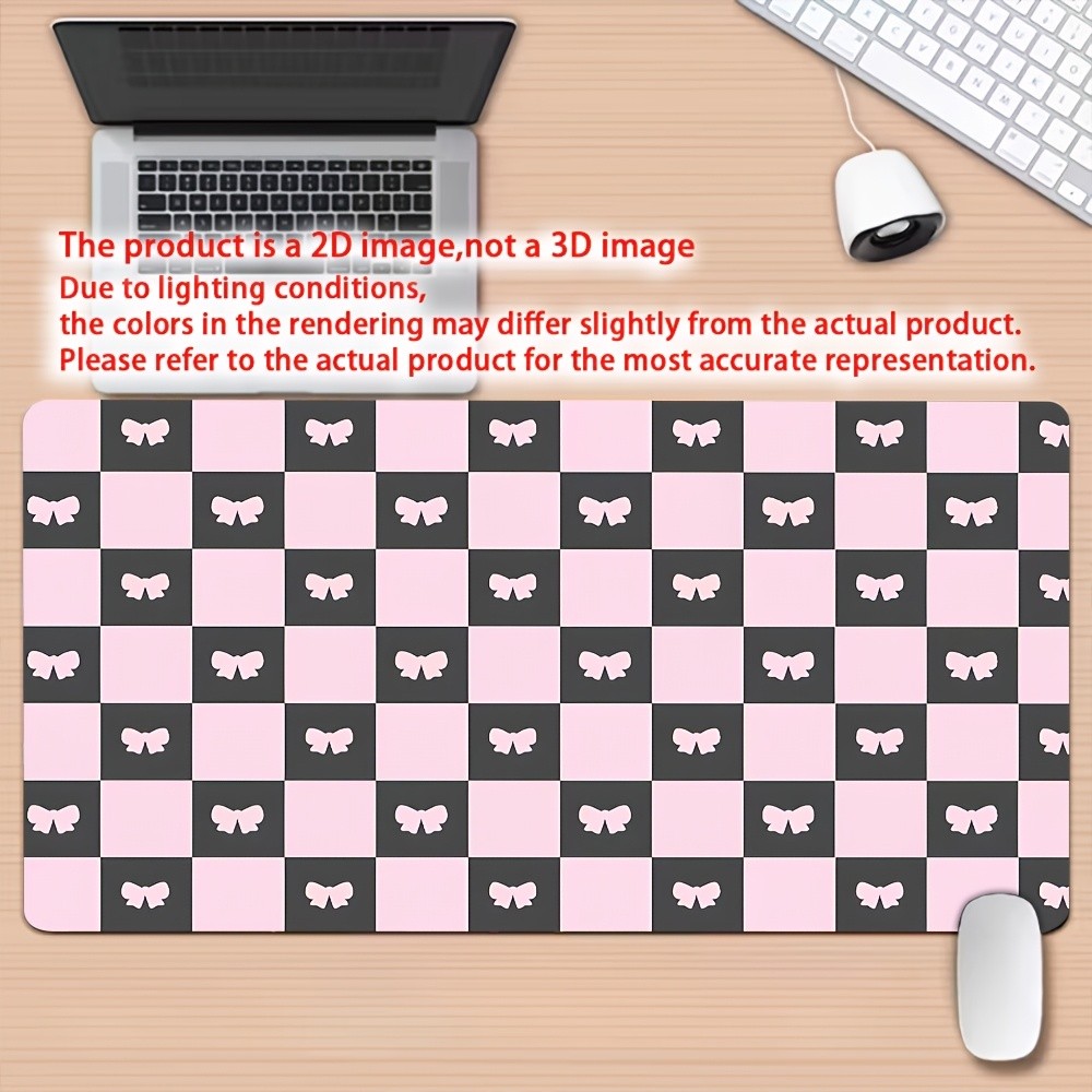 1pc Non-Slip Washable Gaming Desk Mat with Bow Mouse Pad - Pink & Black Check