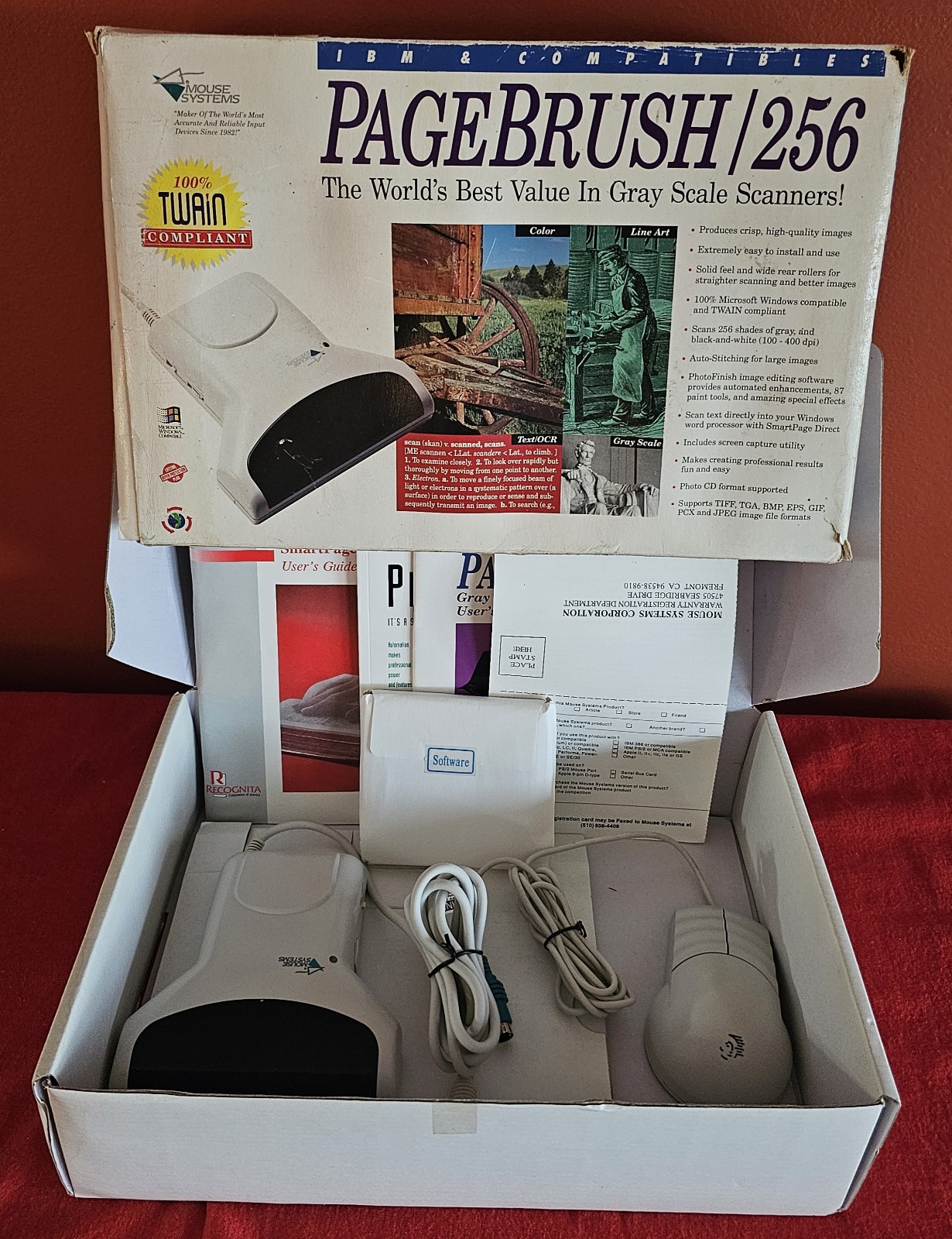 VTG NEW Mouse Systems PageBrush 256 Hand Scanner IBM PC Box Manuals Packard Bell