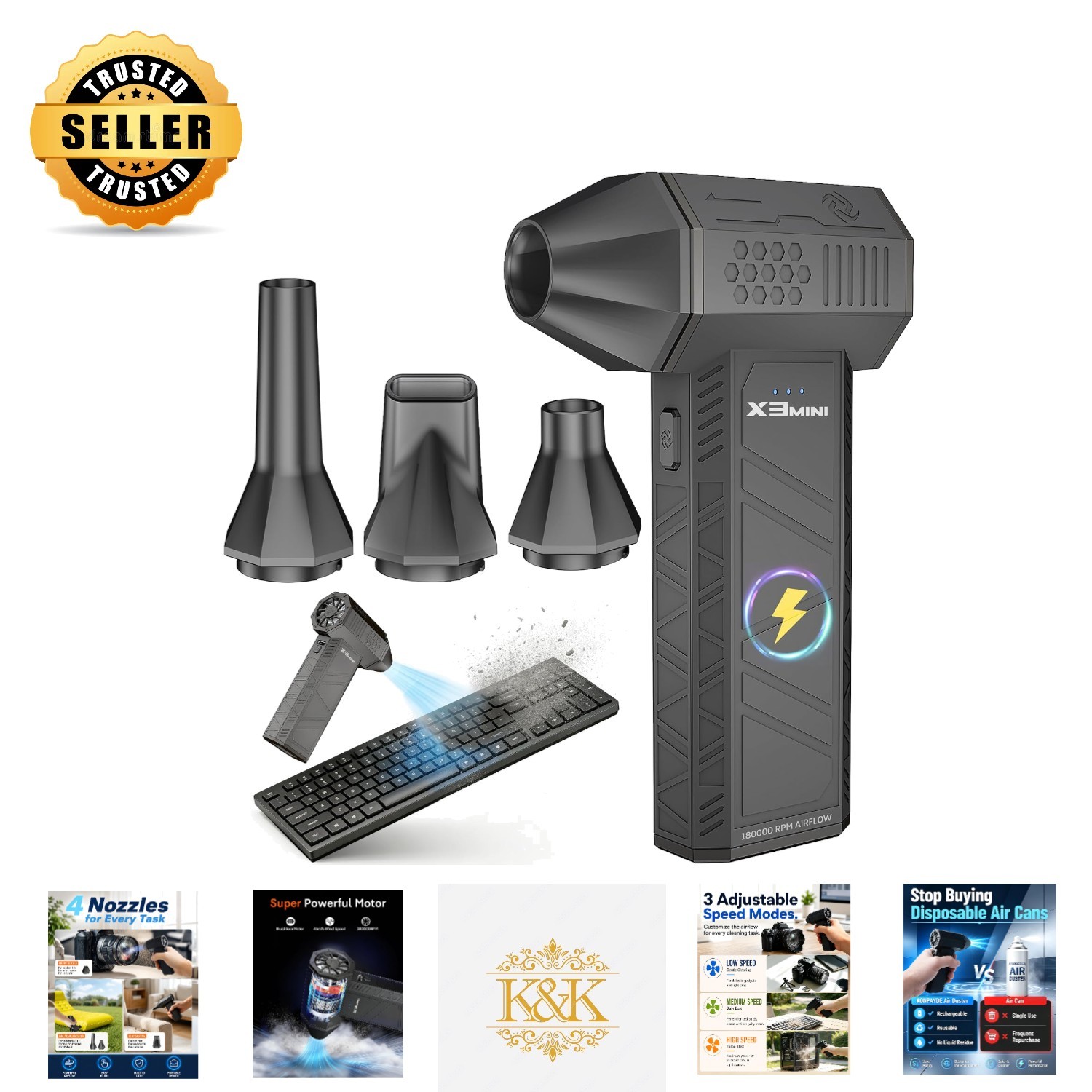 Rechargeable Turbo Fan Duster with Noise Reduction for Quiet Cleaning