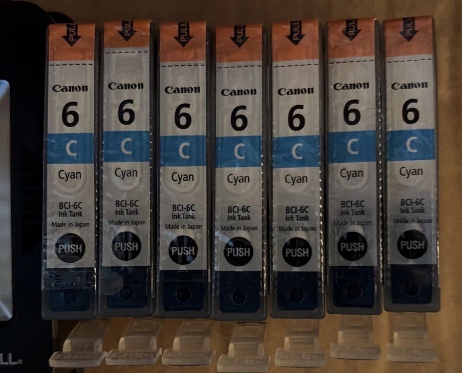 Seven Canon BCI-6C Cyan Ink Cartridges Ink Jet Brand New Factory Sealed No Box
