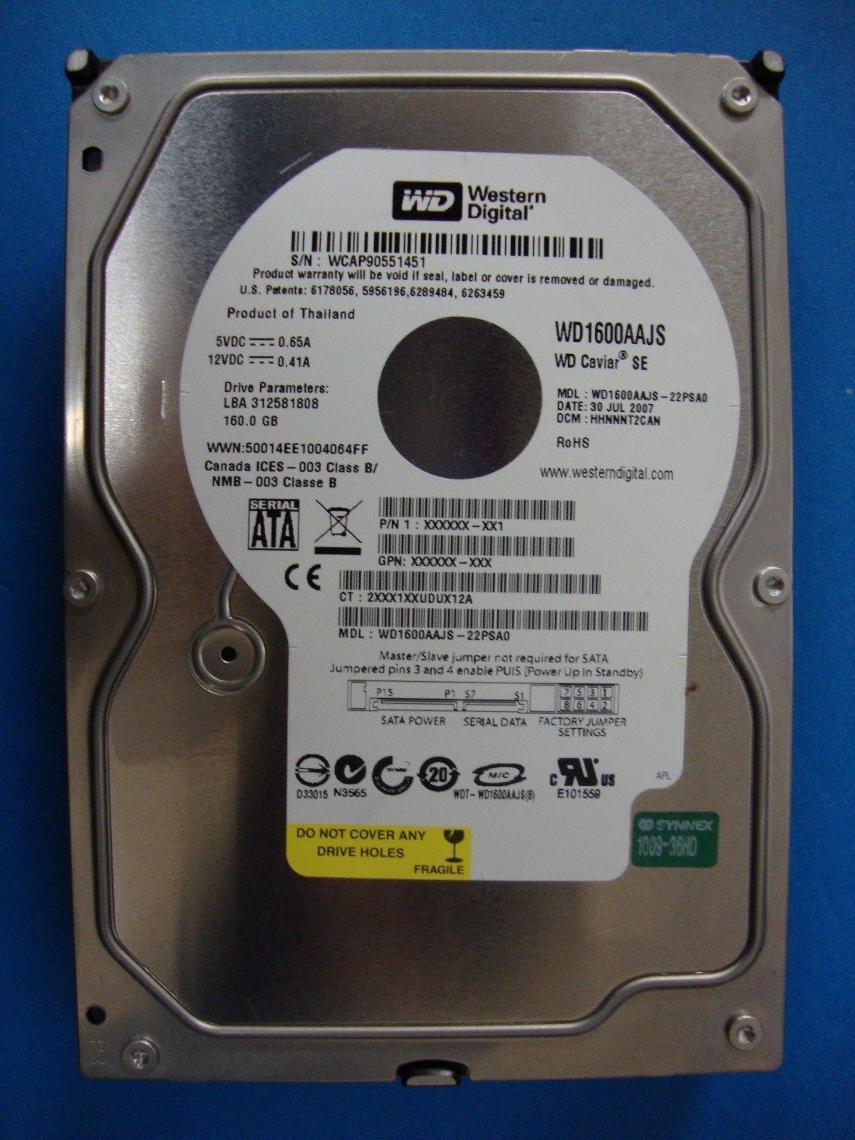 Western Digital WD1600AAJS-22PSA0 DCM:HHNNNT2CAN Sata 160GB Hard Drive Tested