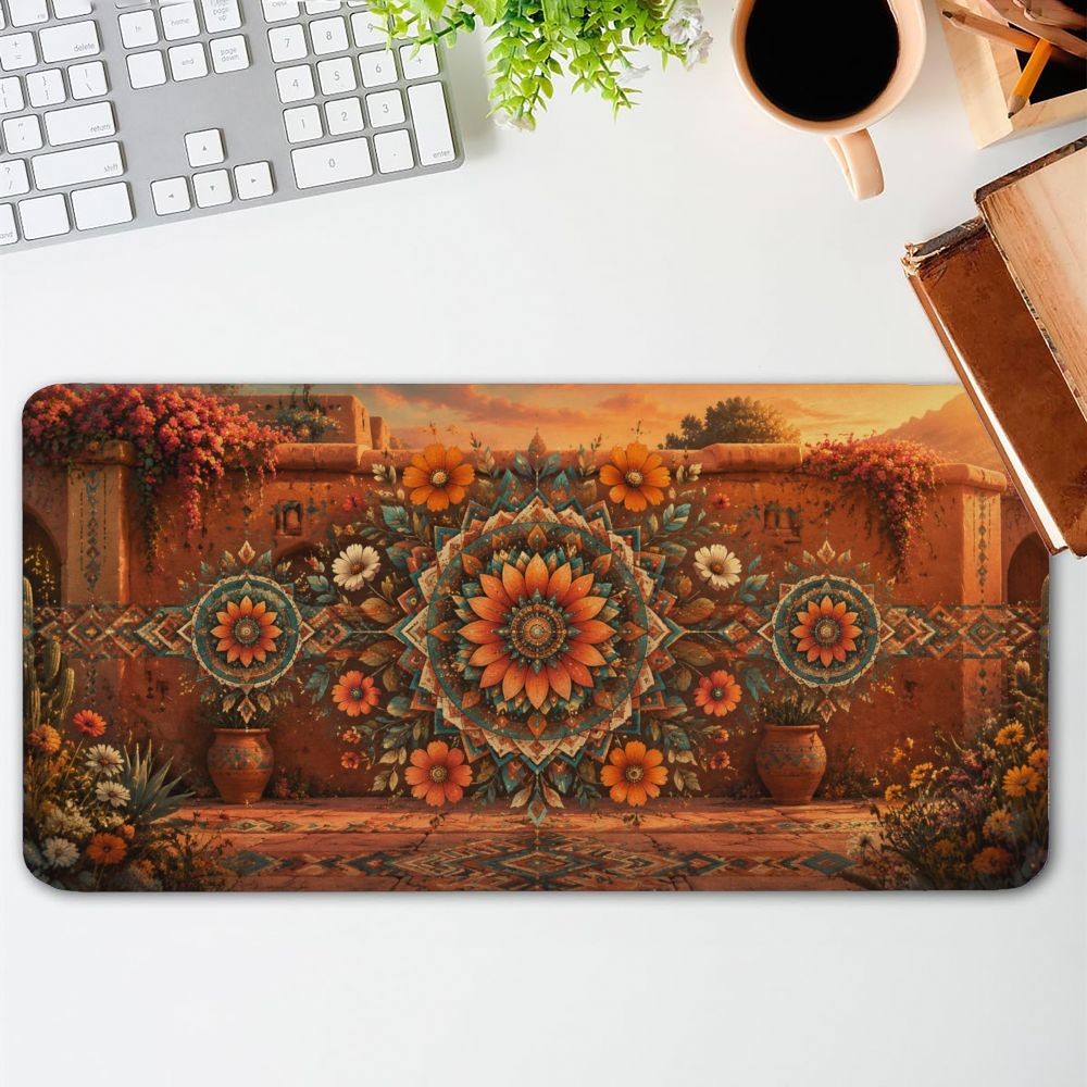 Boho Floral Mandala Mouse Pad Rustic Desert Style Soft Comfortable for Home Of