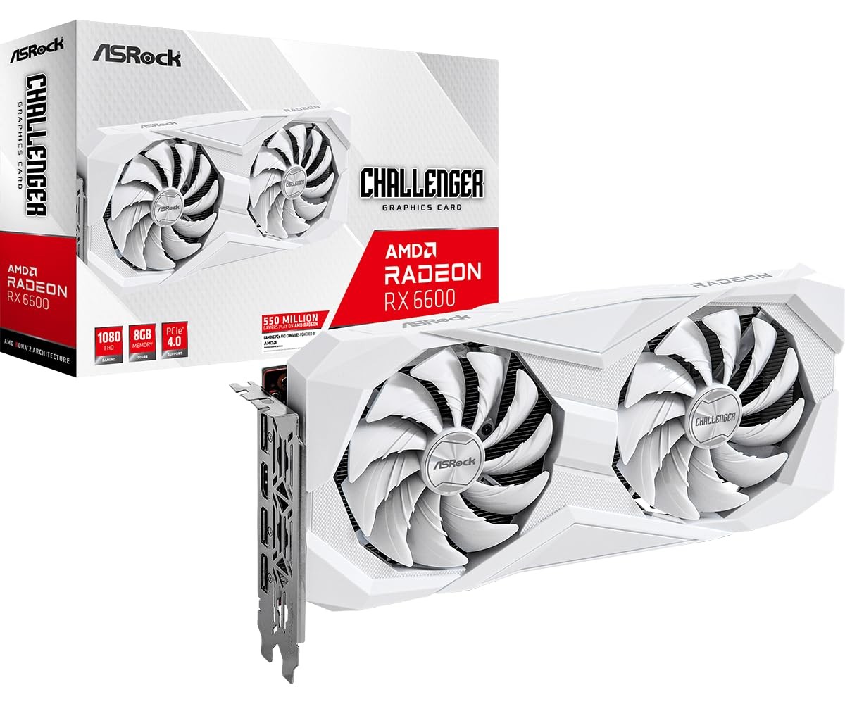 ASRock AMD Radeon RX 6600 Challenger White 8GB GDDR6 Graphics Card