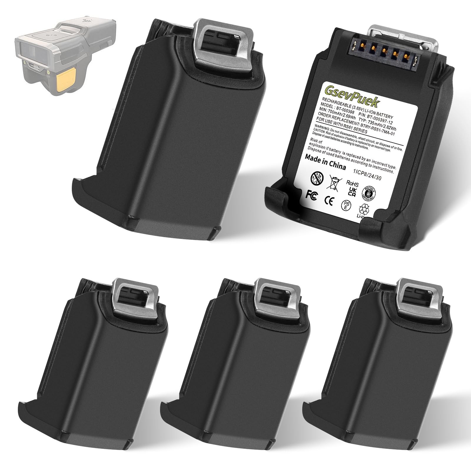 735mAh for Zebra RS5100 Battery Replacement BTRY-RS51-7MA-01 735MAH-5Pack