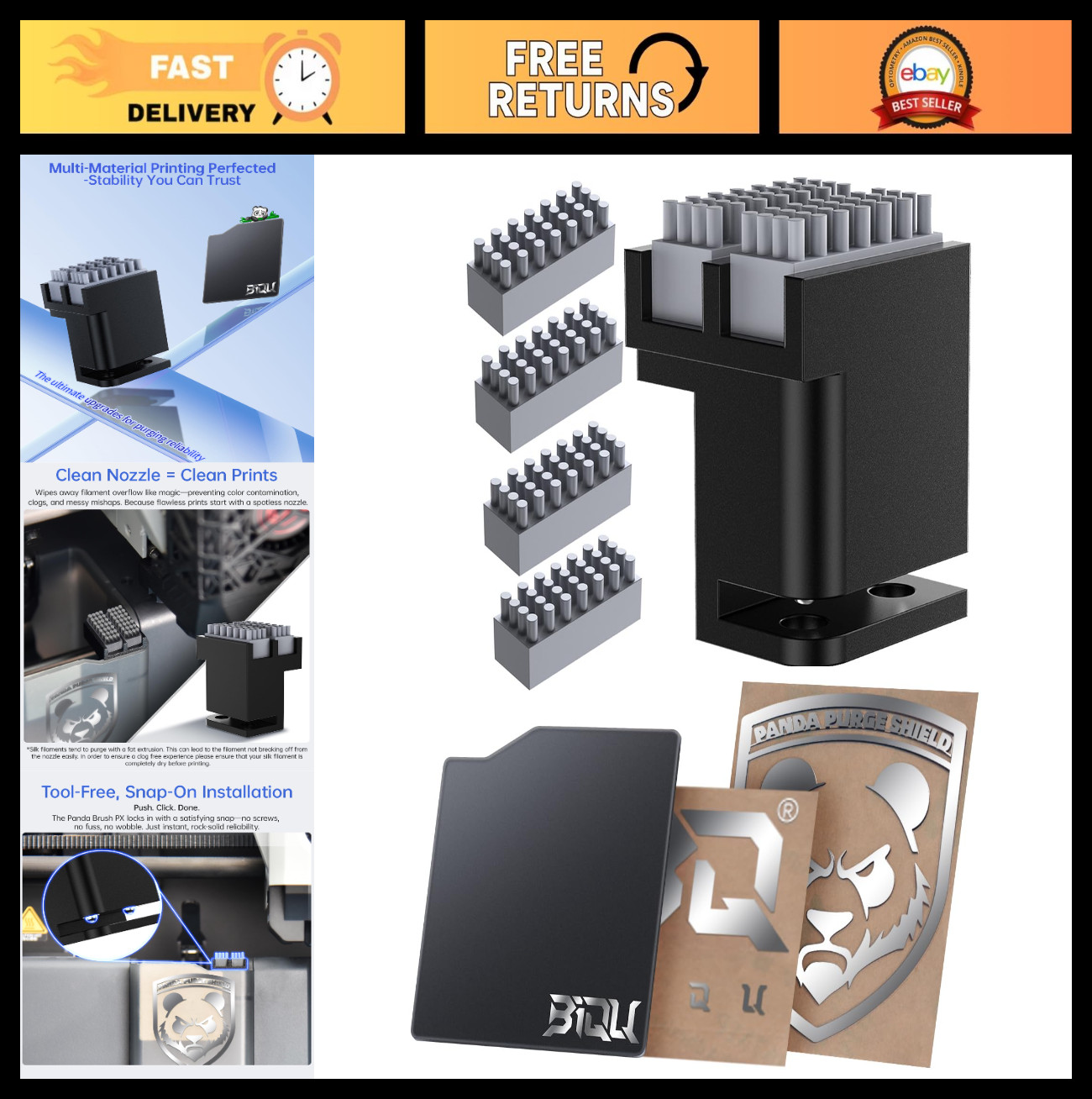 3D Printer Brush Set with 4 Silicone Brushes & Purge Shield for P1P/P1S/X1/X1C/X