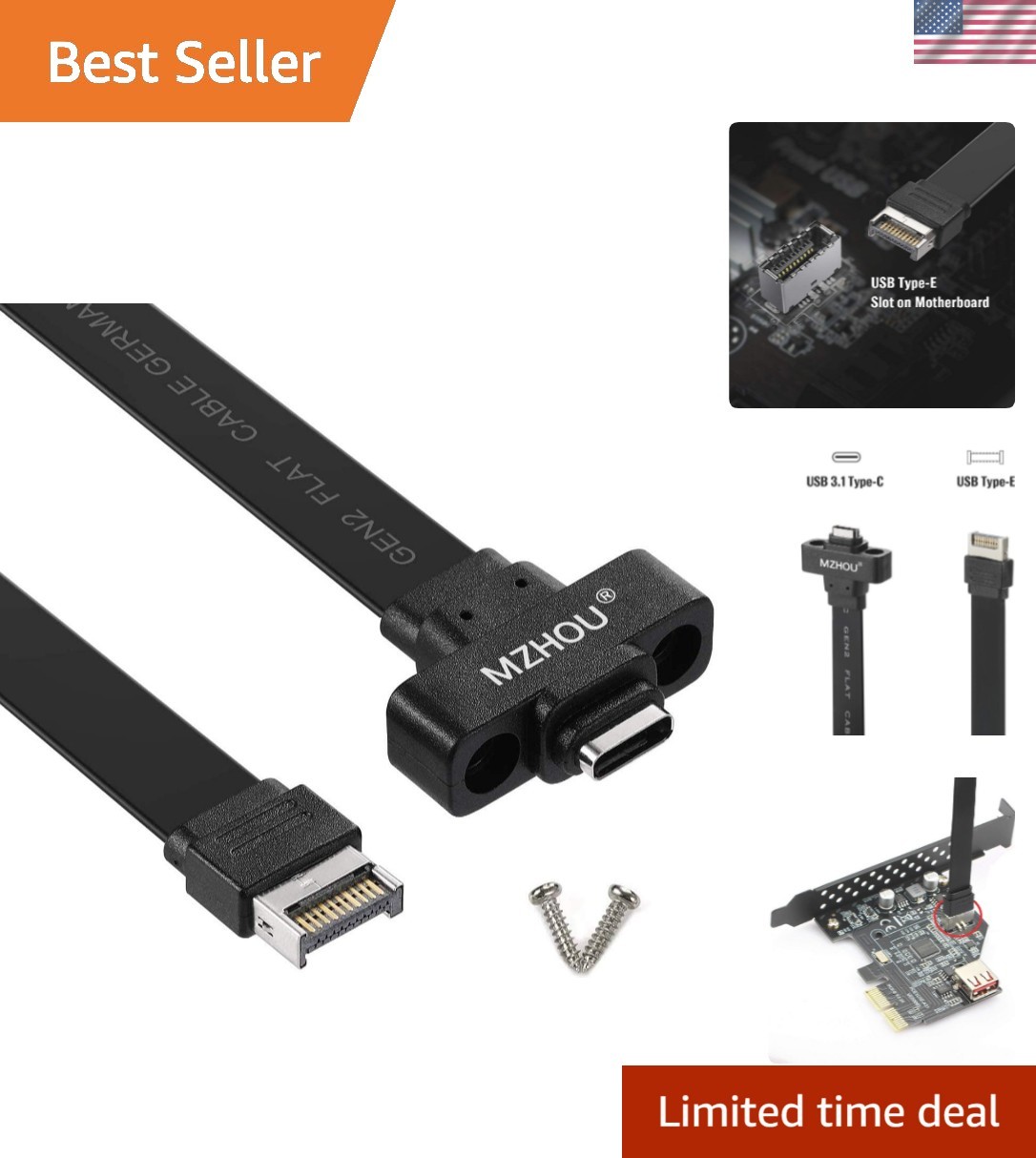 USB 3.1 Gen2 Type-C to Type-E Front Panel Adapter - 10Gbps USB-C Internal Hea...